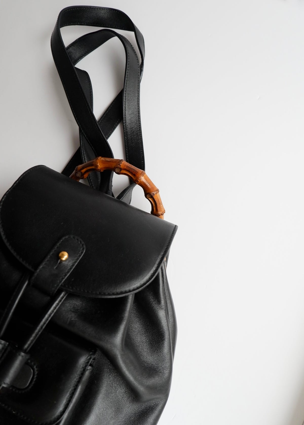Preowned Gucci Black Leather Bamboo Micro Backpack