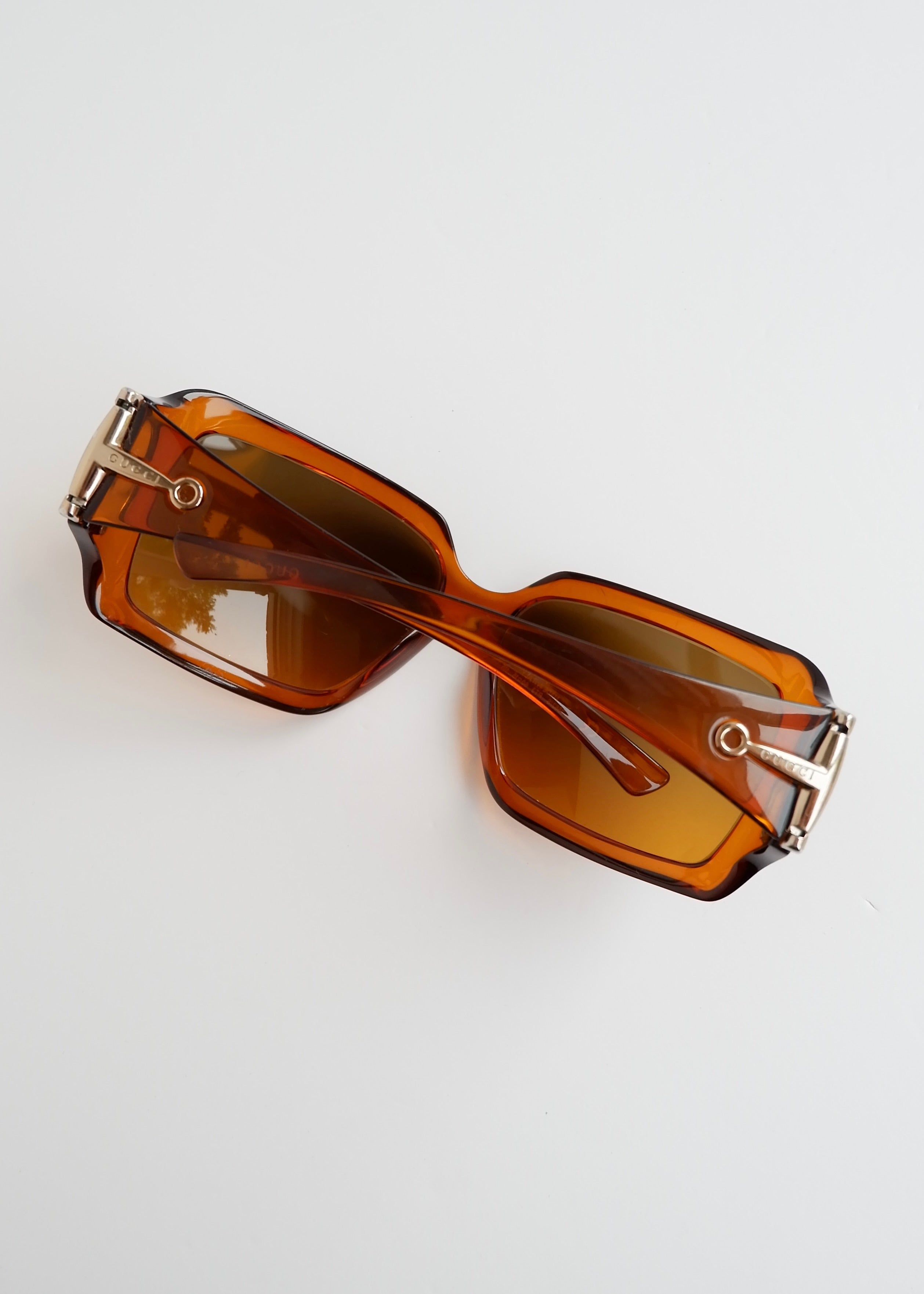 Authentiques Lunettes de Soleil Carrées Gucci Marron avec Mors de Cheval d'Occasion