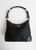Authentic Preowned Prada Black Nylon Embroidered Hobo Shoulder Bag