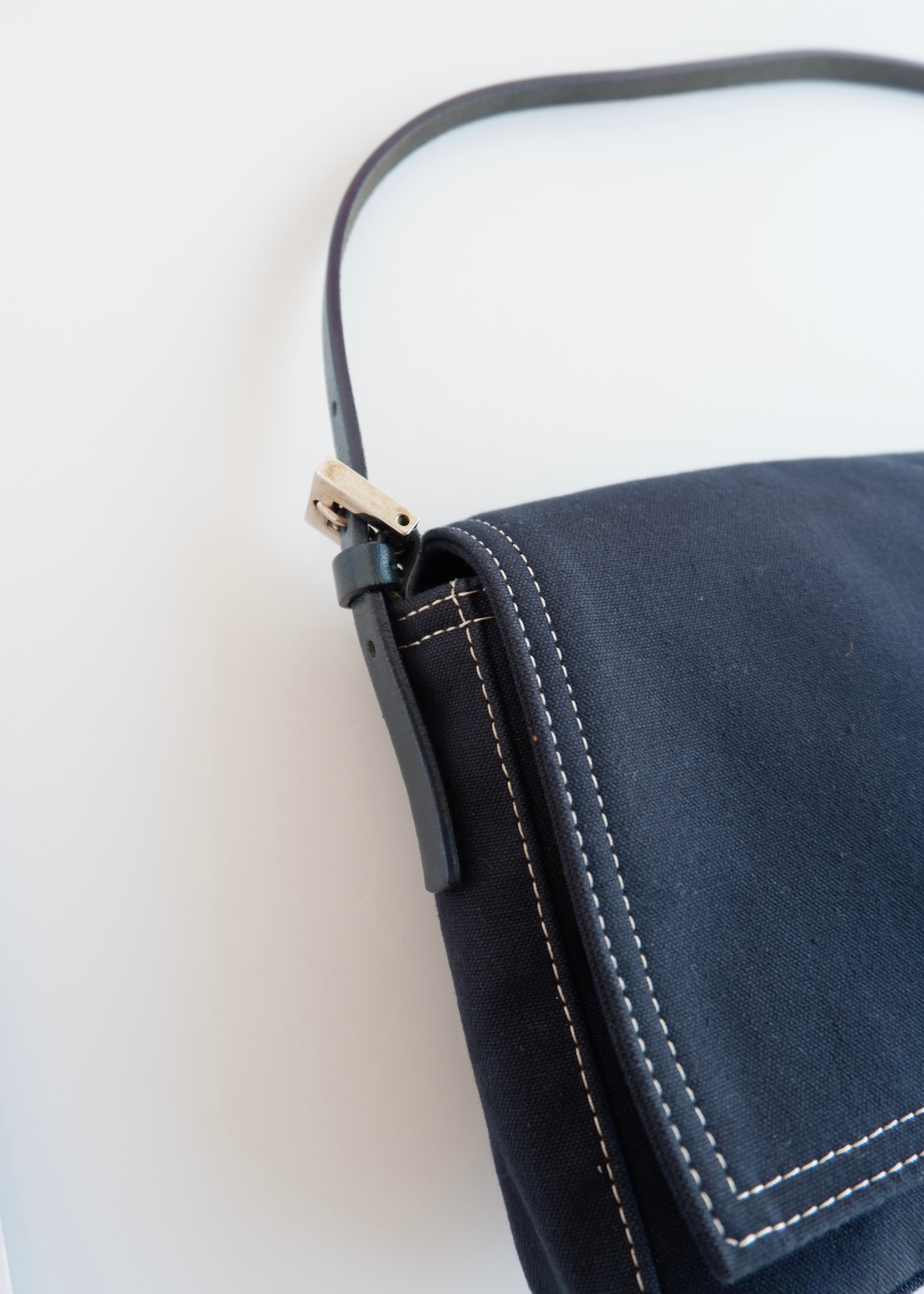 Authentic Preowned Fendi Navy Blue Fabric FF Marble Shoulder Bag