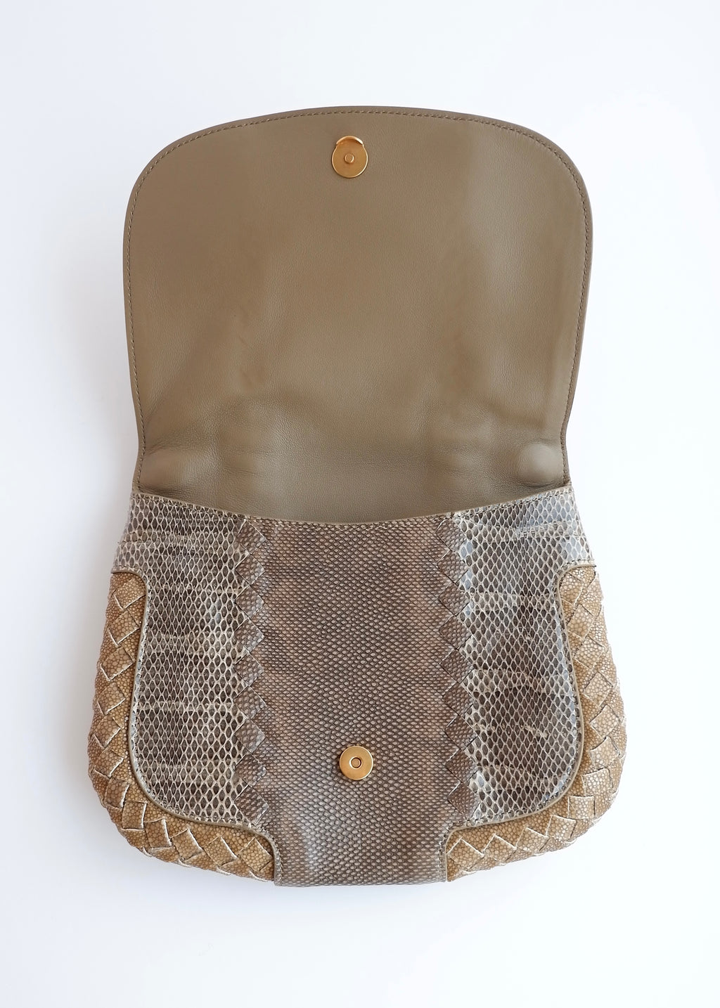 Sac à main en cuir embossé marron/beige Bottega Veneta d'occasion authentique