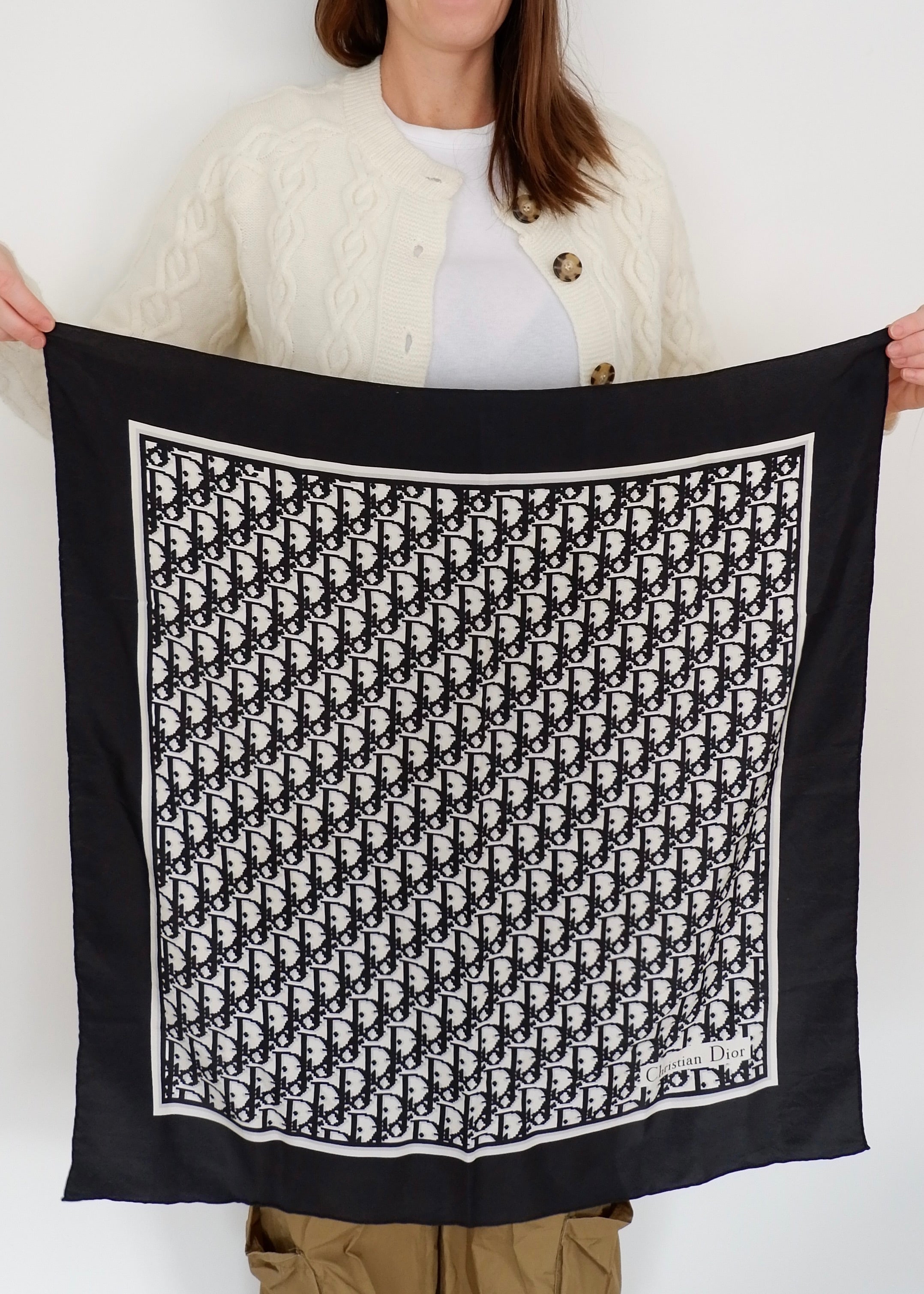 Authentic Preowned Vintage Dior Black/White Trotter Silk Scarf