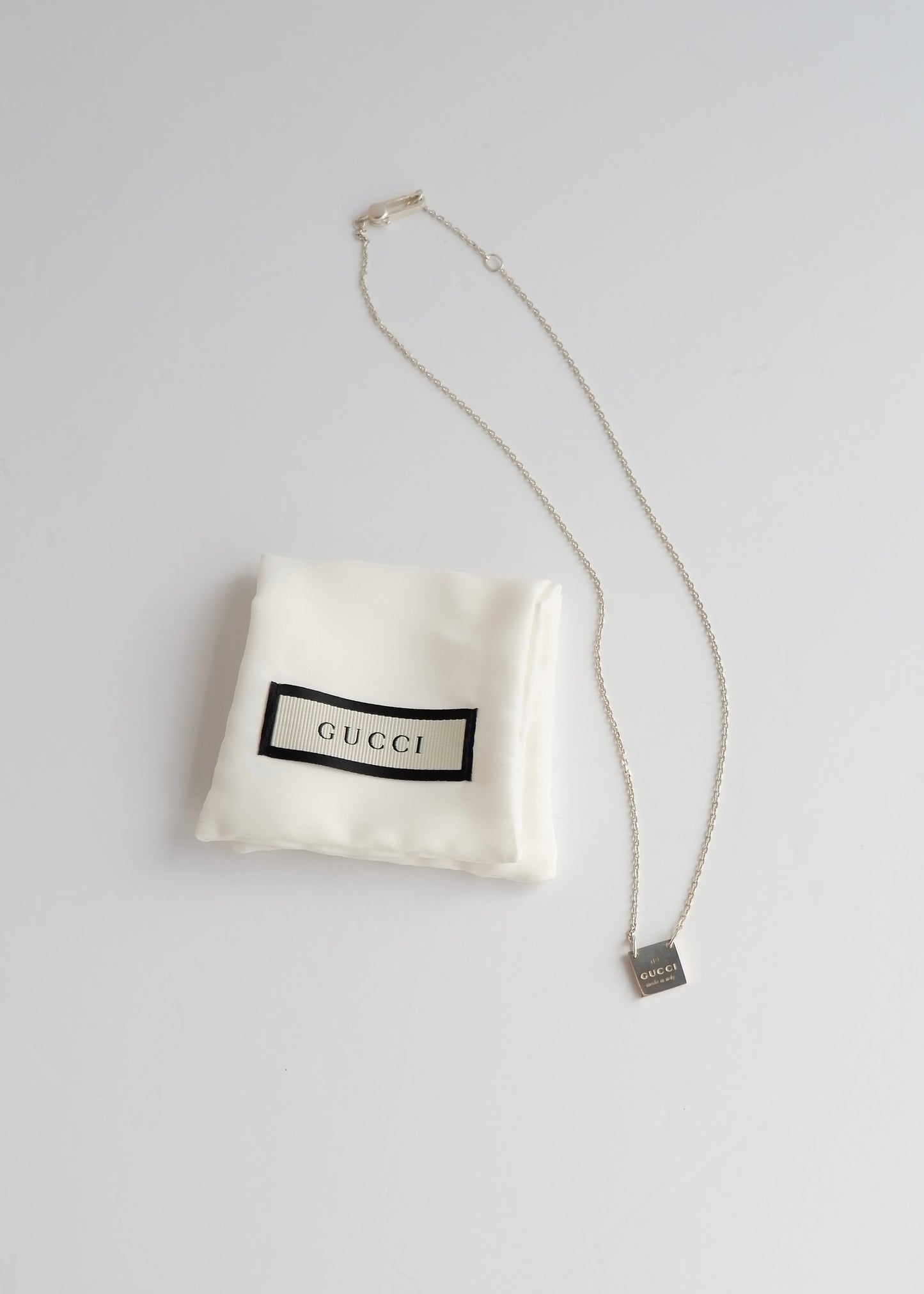 Authentic Preowned Gucci Silver Square Pendant Necklace