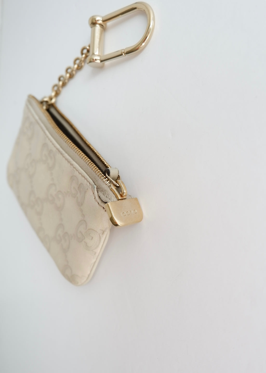 Preowned Gucci Beige Leather GG Card/Key Pouch