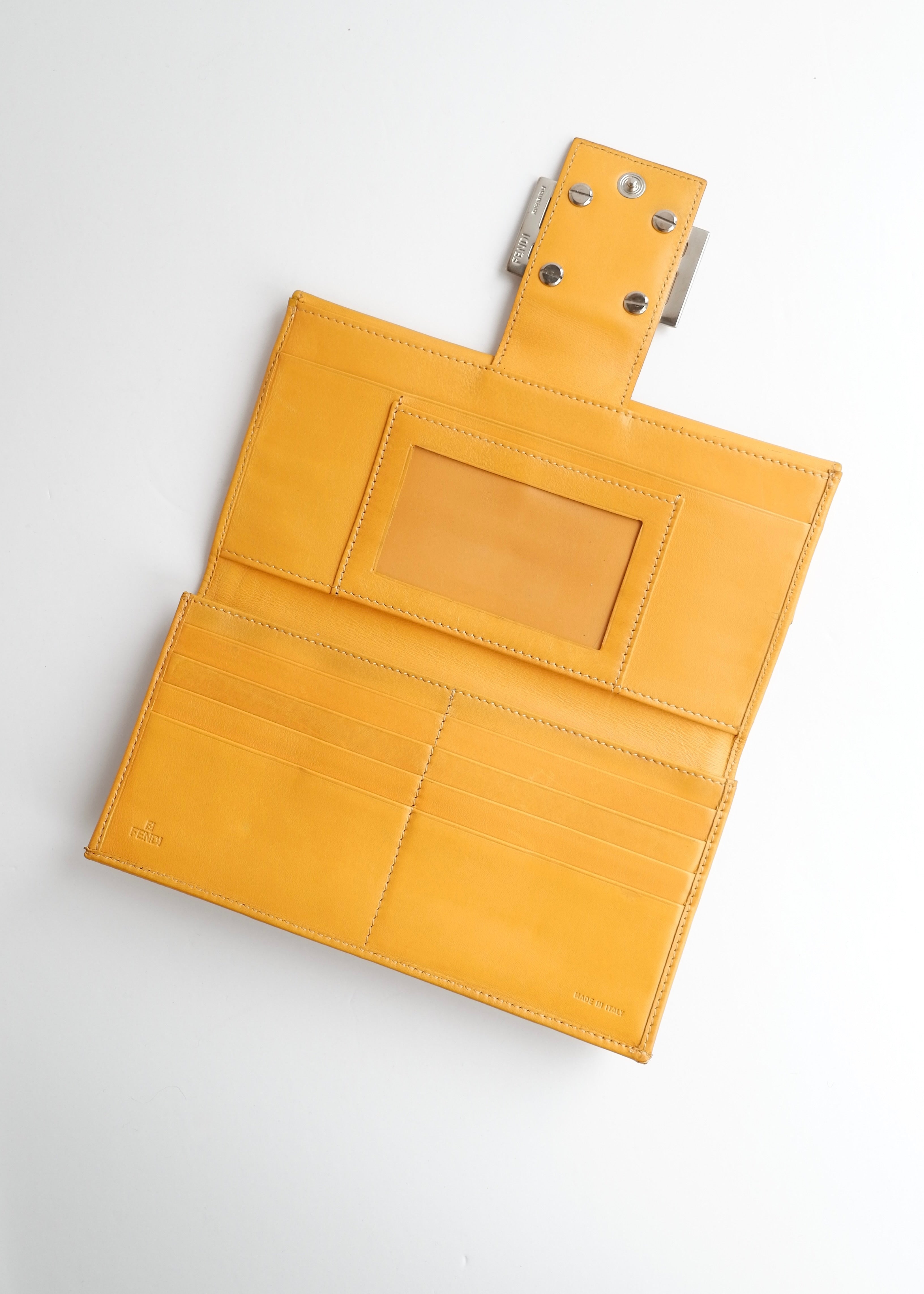 Preowned Vintage Fendi Yellow Leather Animal Print Canvas Long Wallet