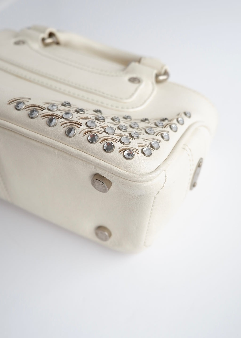 Authentic Preowned Celine White Leather/ Gem Stone Mini Boogie Bag