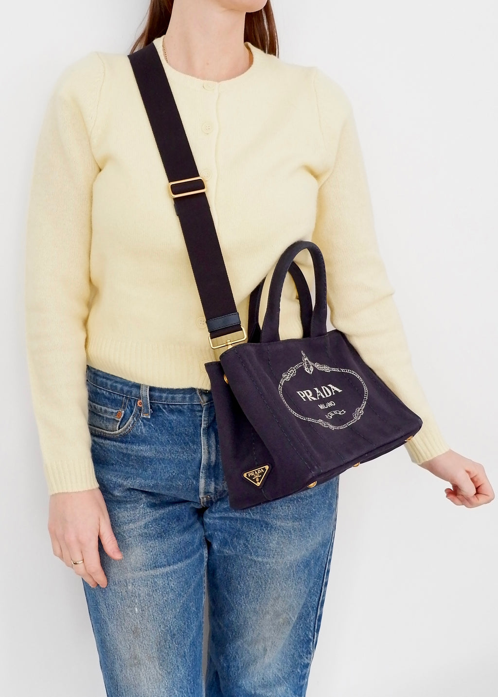 Authentic Preowned Prada Navy Canvas Canapa Two Way Bag