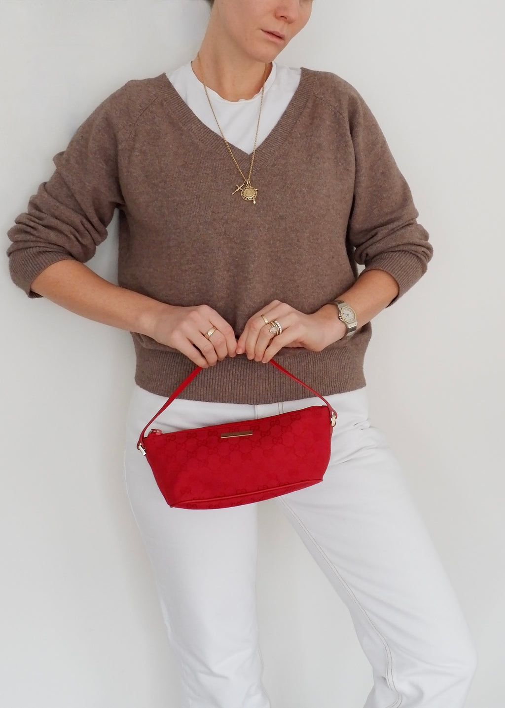 Authentic Preowned Gucci Red GG Canvas Boat Pochette Shoulder Bag