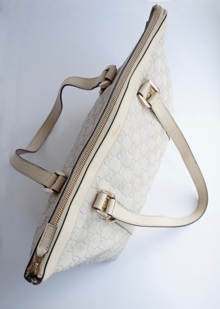 Authentic Preowned Gucci Ivory Leather GG Supreme Shoulder Bag