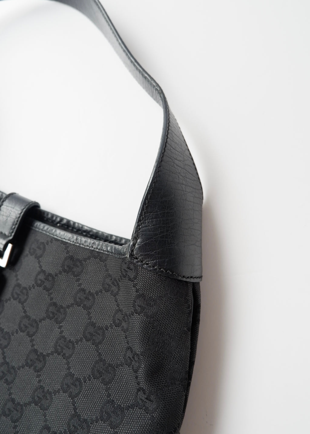 Preowned Gucci Black GG Canvas/ Leather Jackie Shoulder Bag