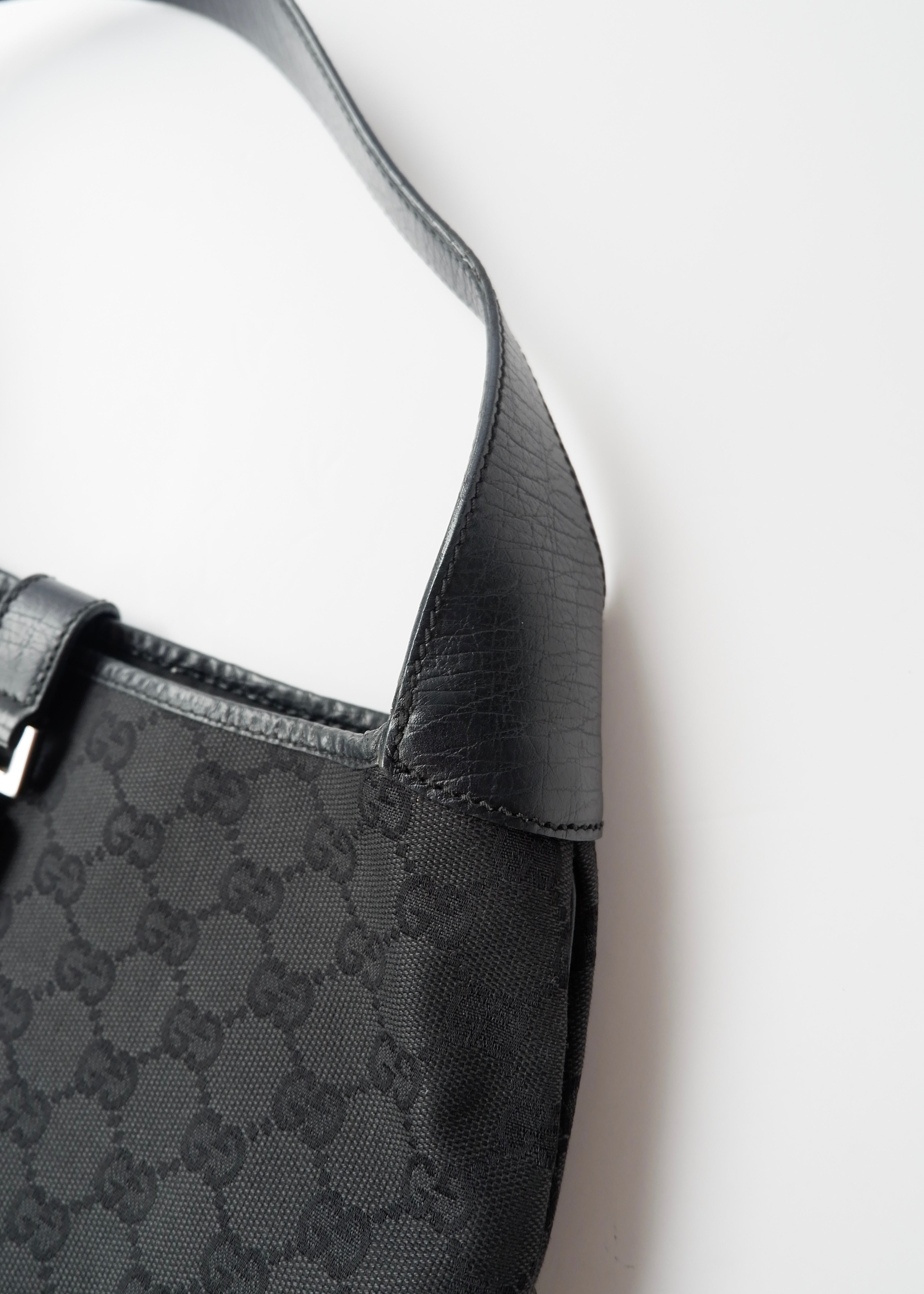 Preowned Gucci Black GG Canvas/ Leather Jackie Shoulder Bag