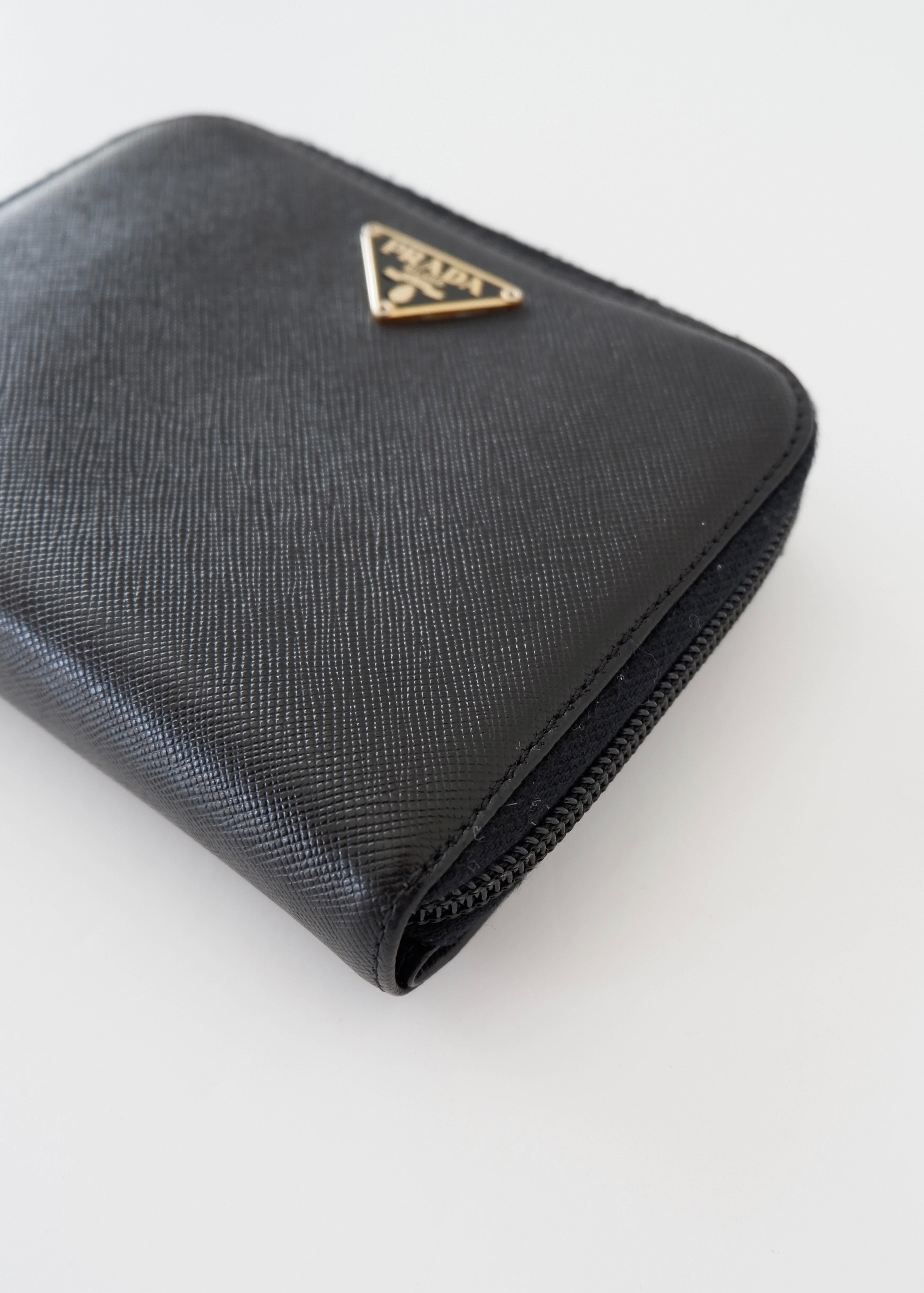 Authentic Preowned Prada Black Saffiano Leather Compact Zip Around Wallet