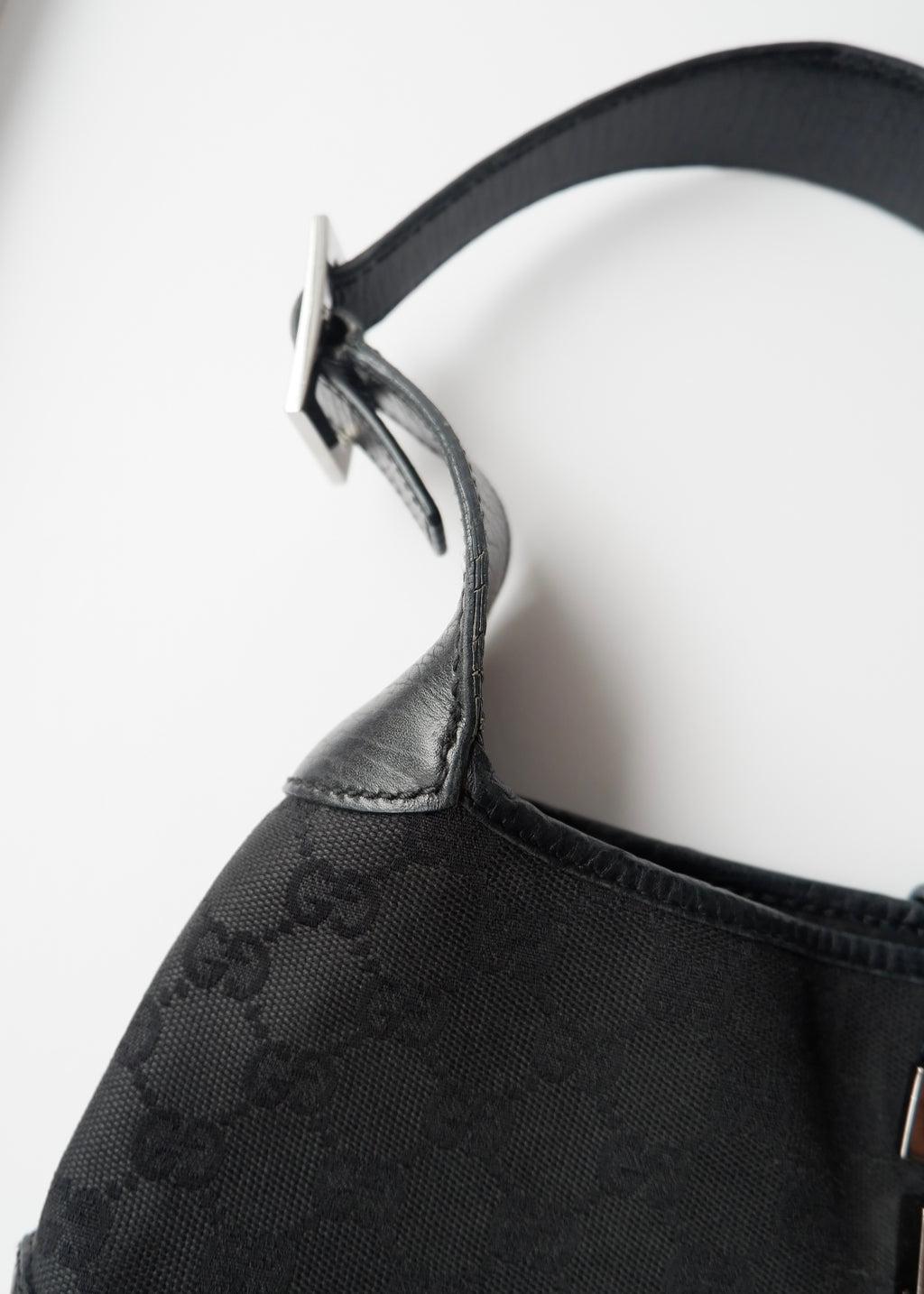 Preowned Gucci Black GG Canvas/ Leather Jackie Shoulder Bag