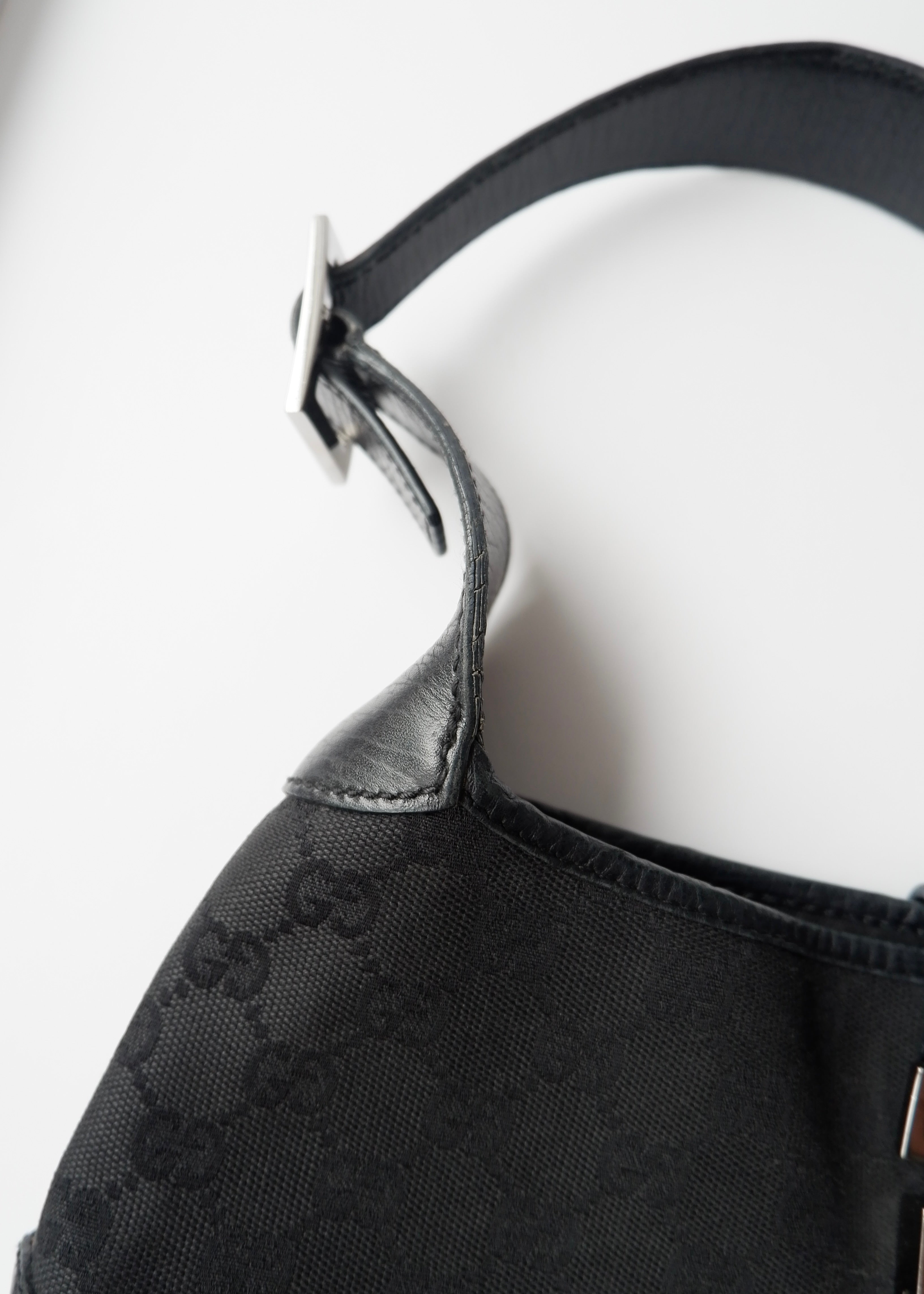 Preowned Gucci Black GG Canvas/ Leather Jackie Shoulder Bag