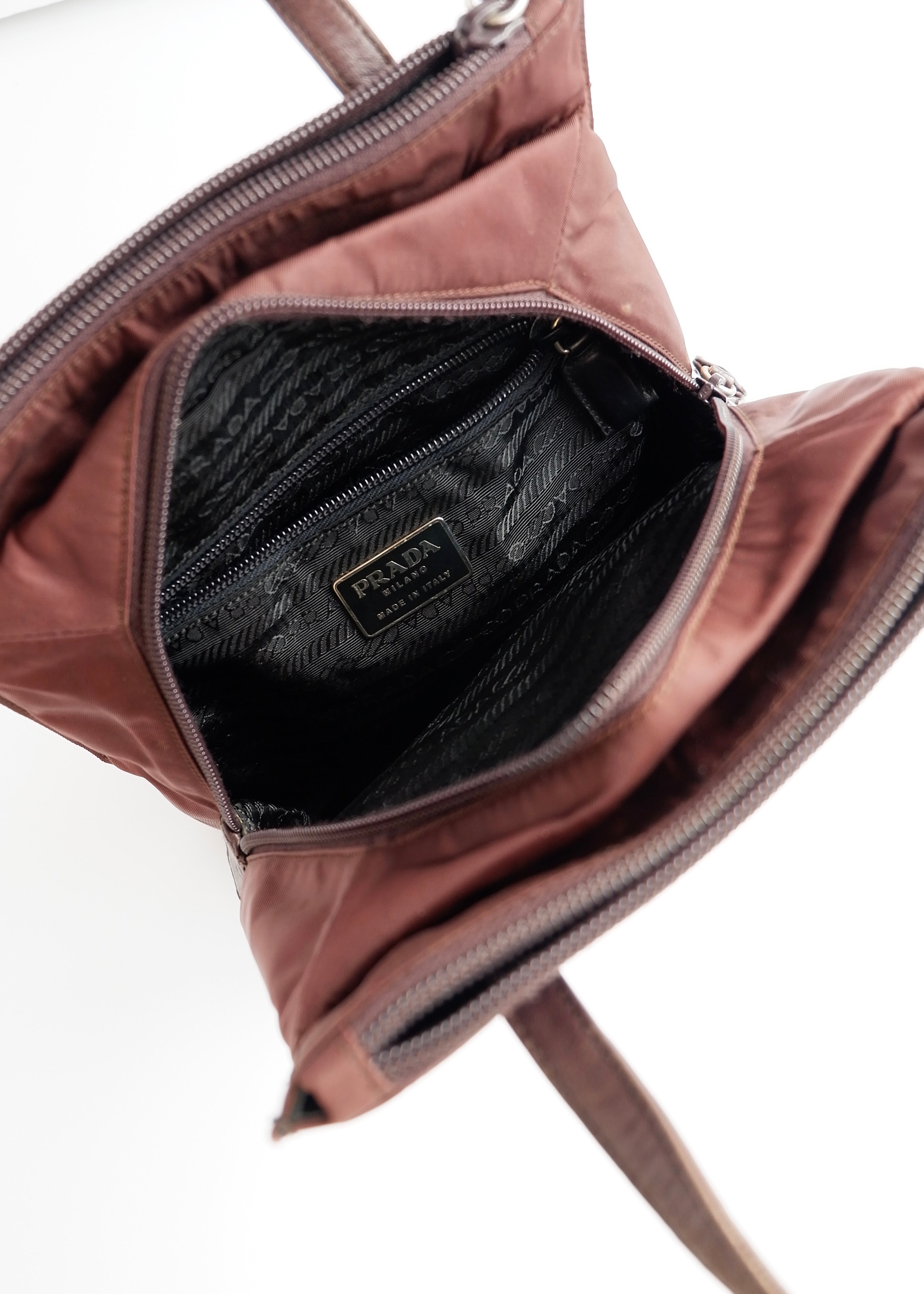 Authentic Preowned Prada Brown Nylon Leather Handle Handbag