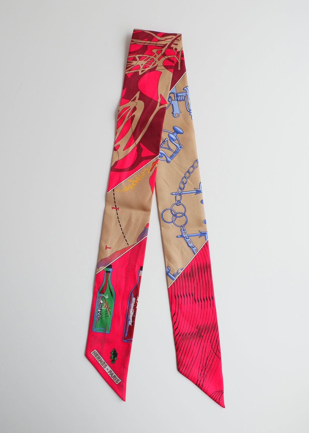 Authentic Preowned Hermes Pink Mixed Print Twilly