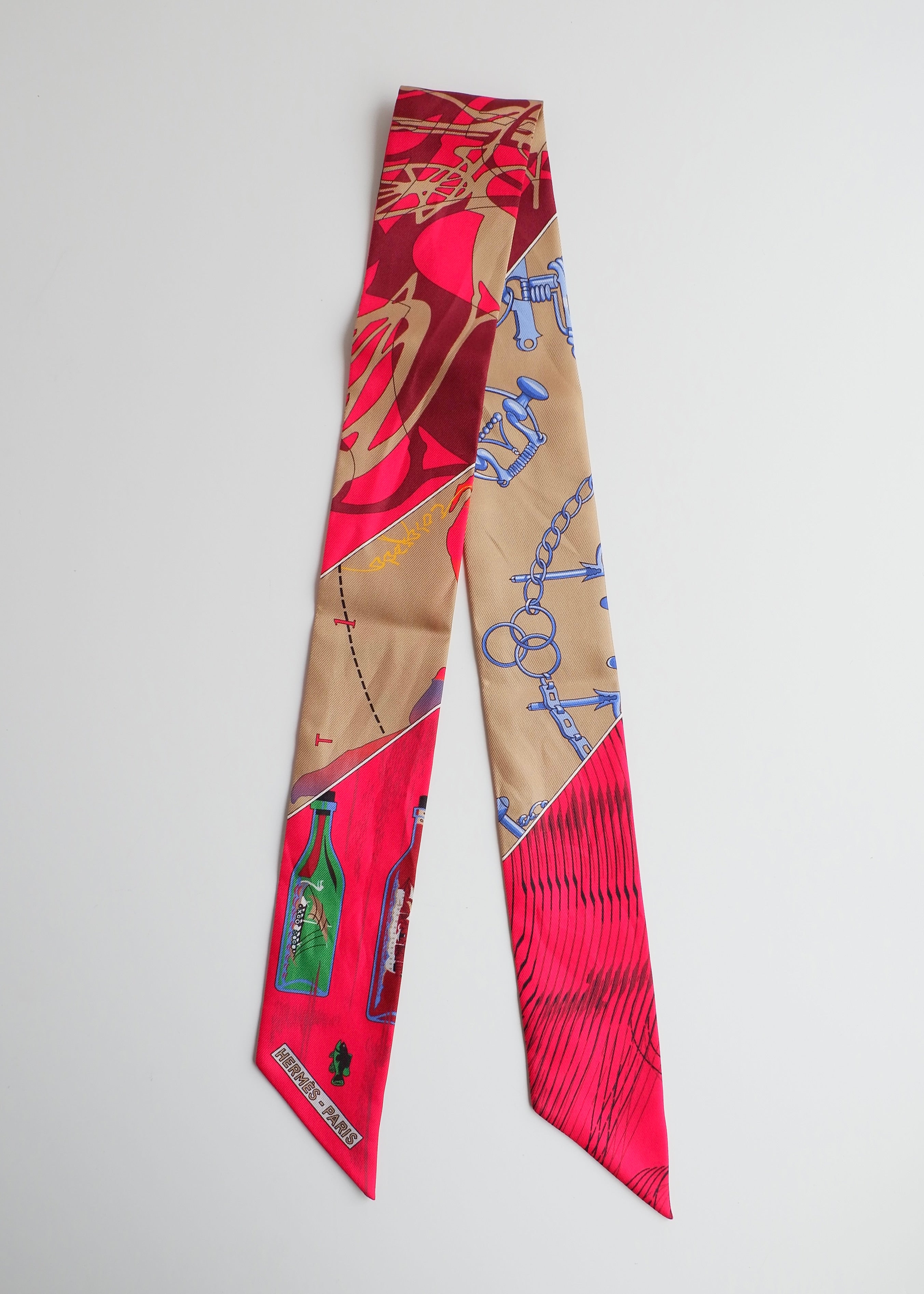 Authentic Preowned Hermes Pink Mixed Print Twilly