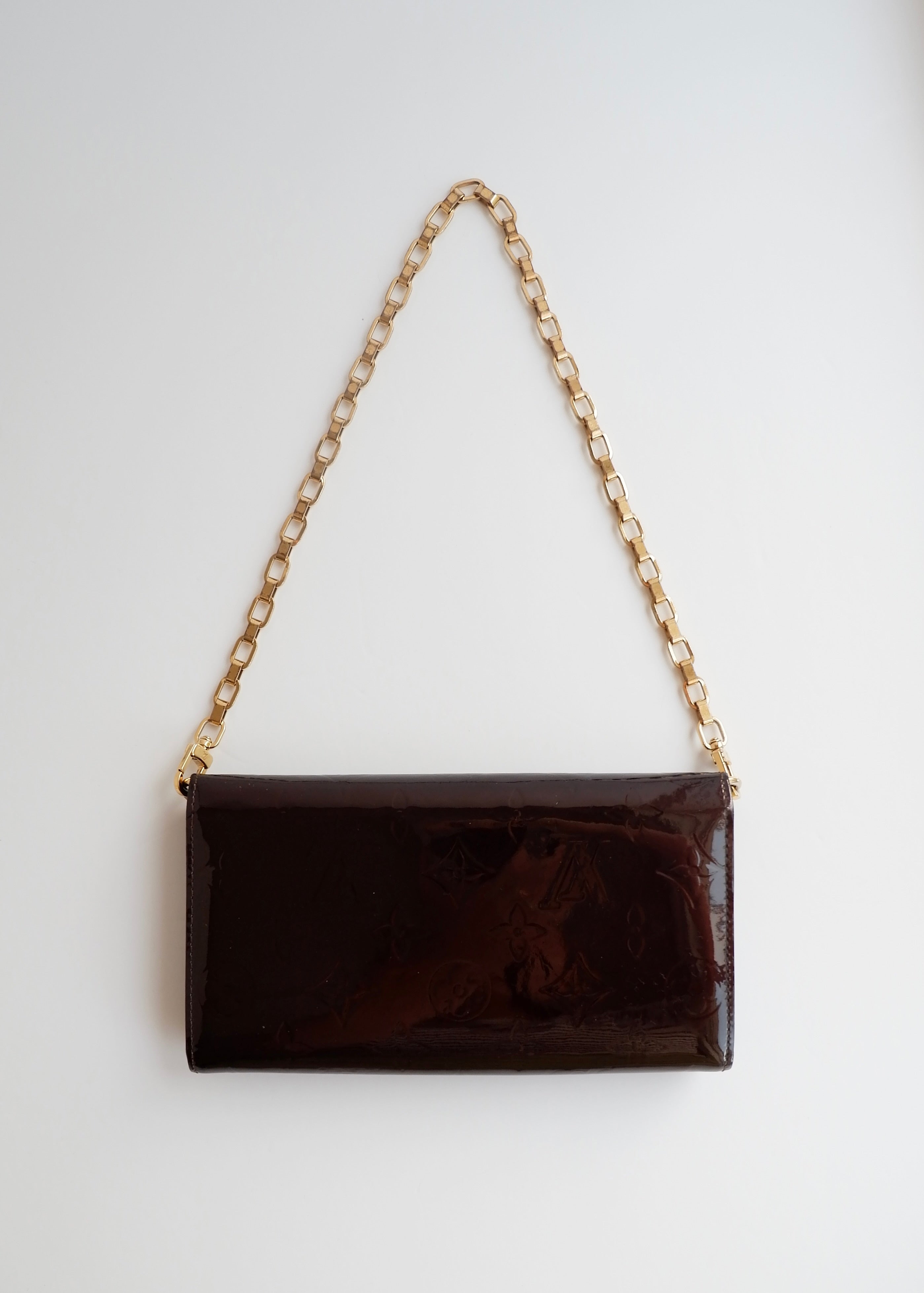 Preowned Louis Vuitton Monogram Vernis Amarante Sarah Chain Wallet