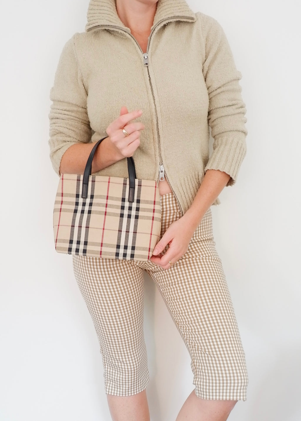 Sac à main Burberry d'occasion authentique en toile Nova Check avec poignée supérieure