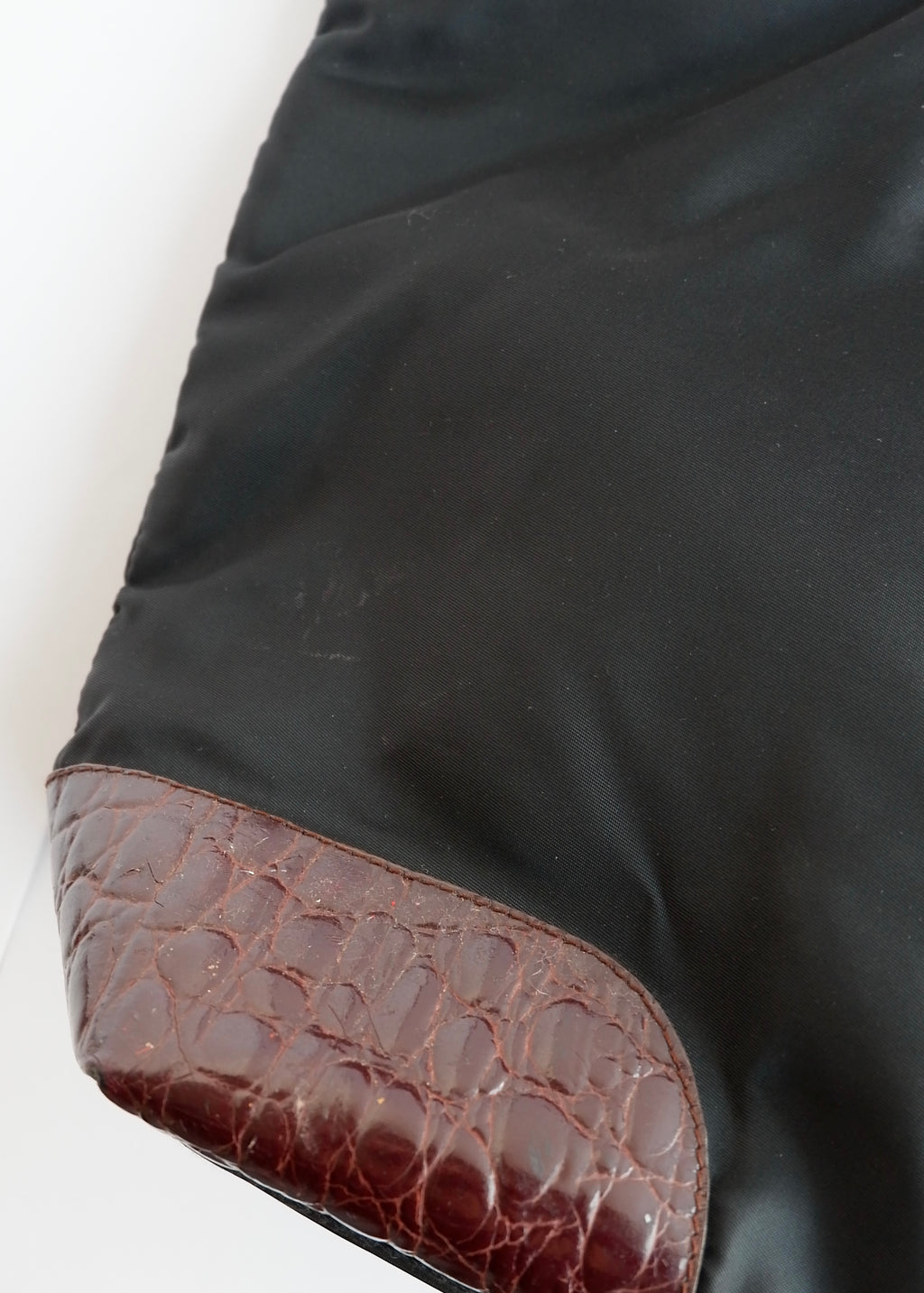 Authentic Preowned Prada Black/ Burgundy Nylon/Patent Leather Long Strap Tote Bag