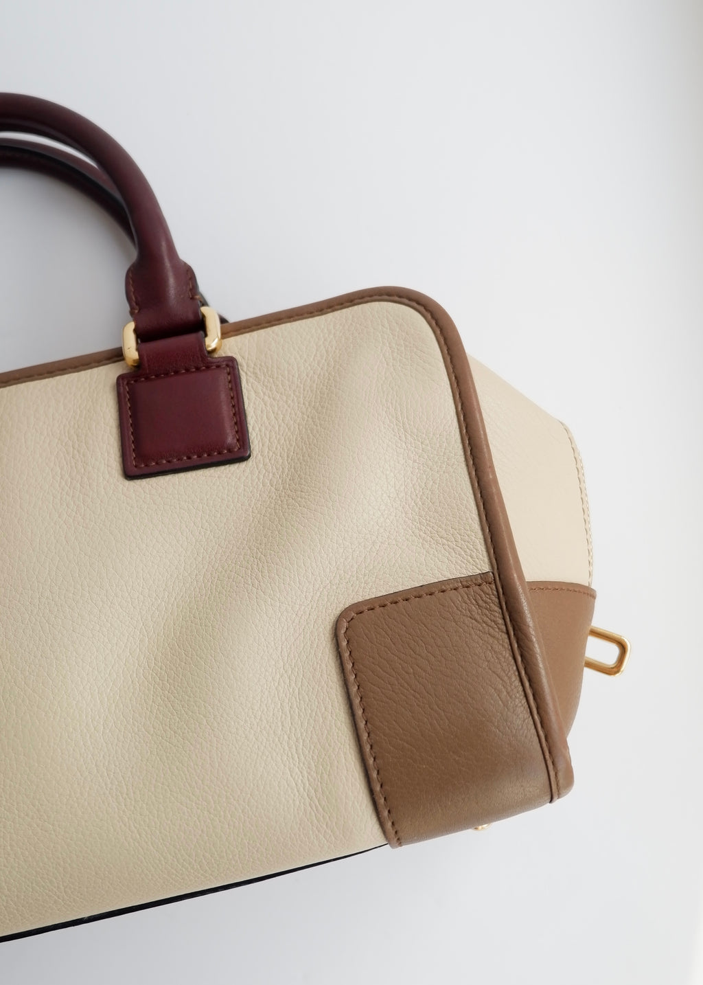 Authentic Preowned Loewe Tricolor (Beige/Brown/Burgundy) Leather Amazona 28 Handbag GHW