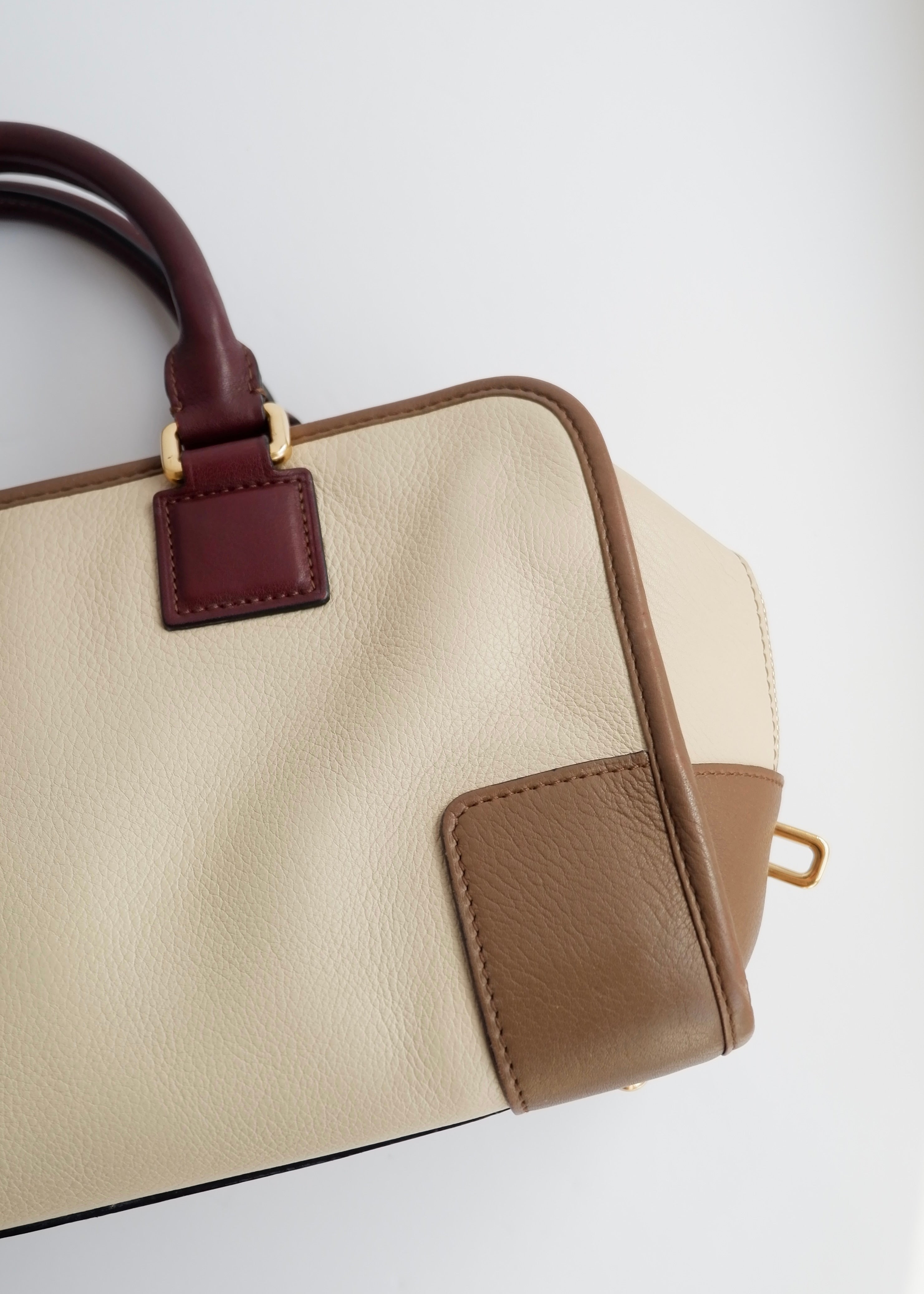 Authentic Preowned Loewe Tricolor (Beige/Brown/Burgundy) Leather Amazona 28 Handbag GHW