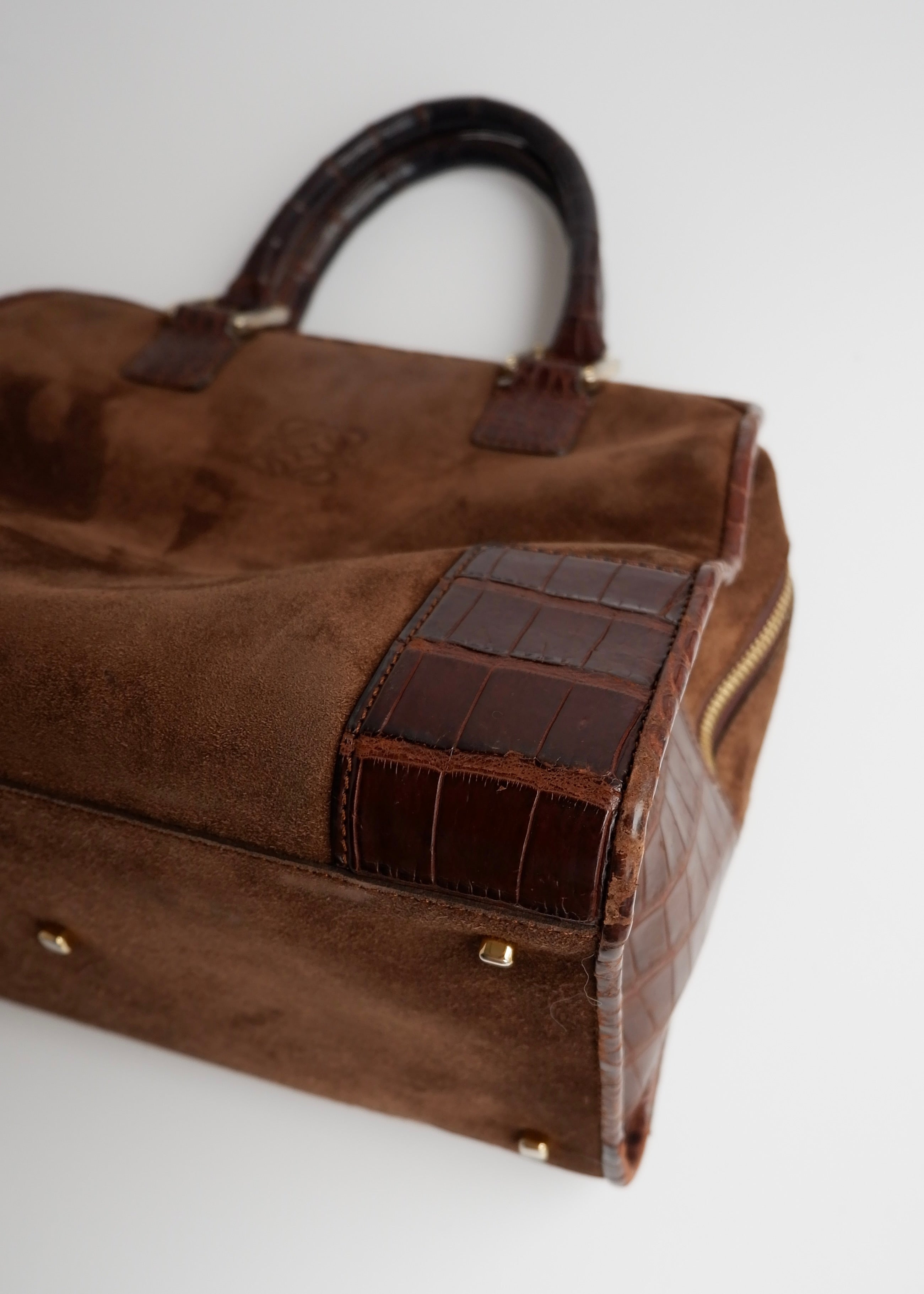 Sac à main Loewe authentique d'occasion en daim marron