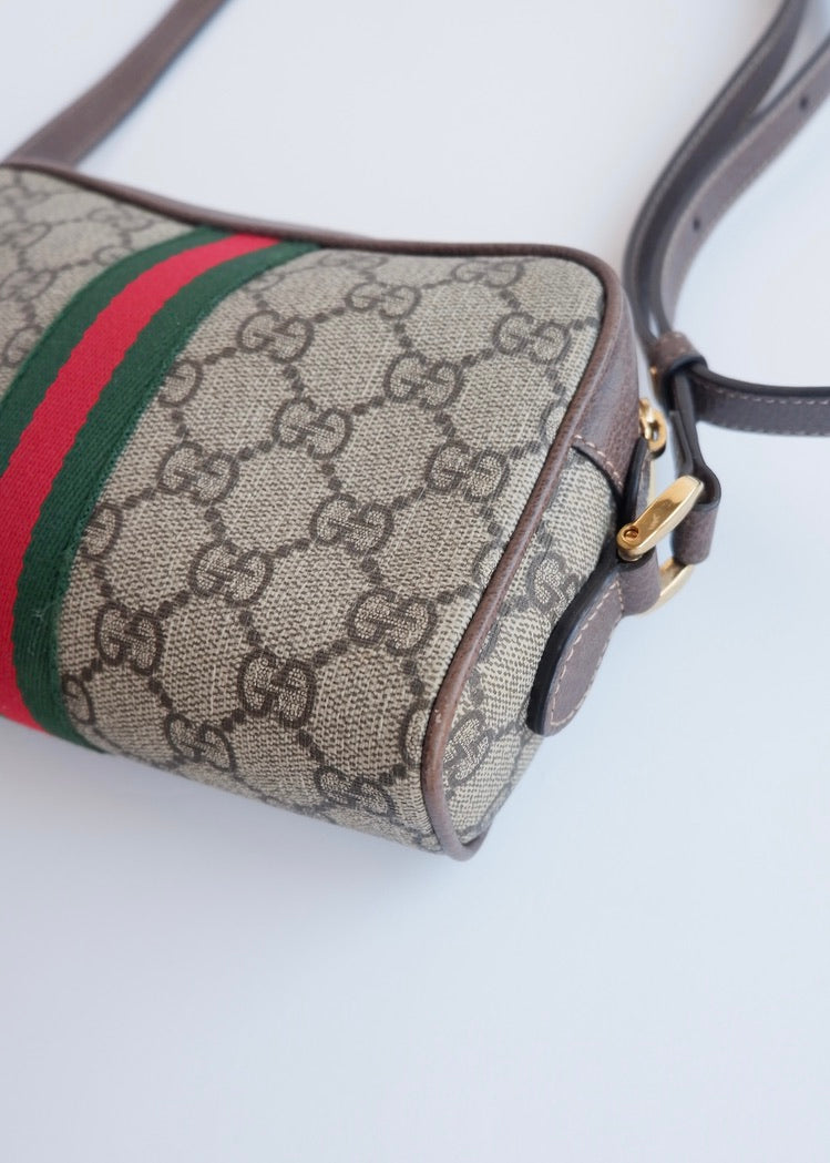 Authentique Sac bandoulière mini Ophidia Gucci en toile GG marron d'occasion