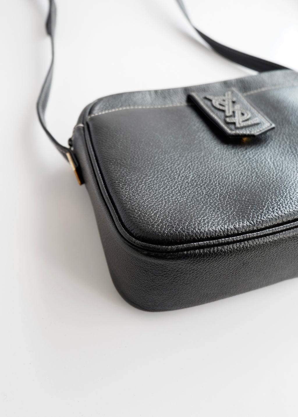 Authentic Preowned Vintage YSL (Yves Saint Laurent) Black Leather Crossbody Bag