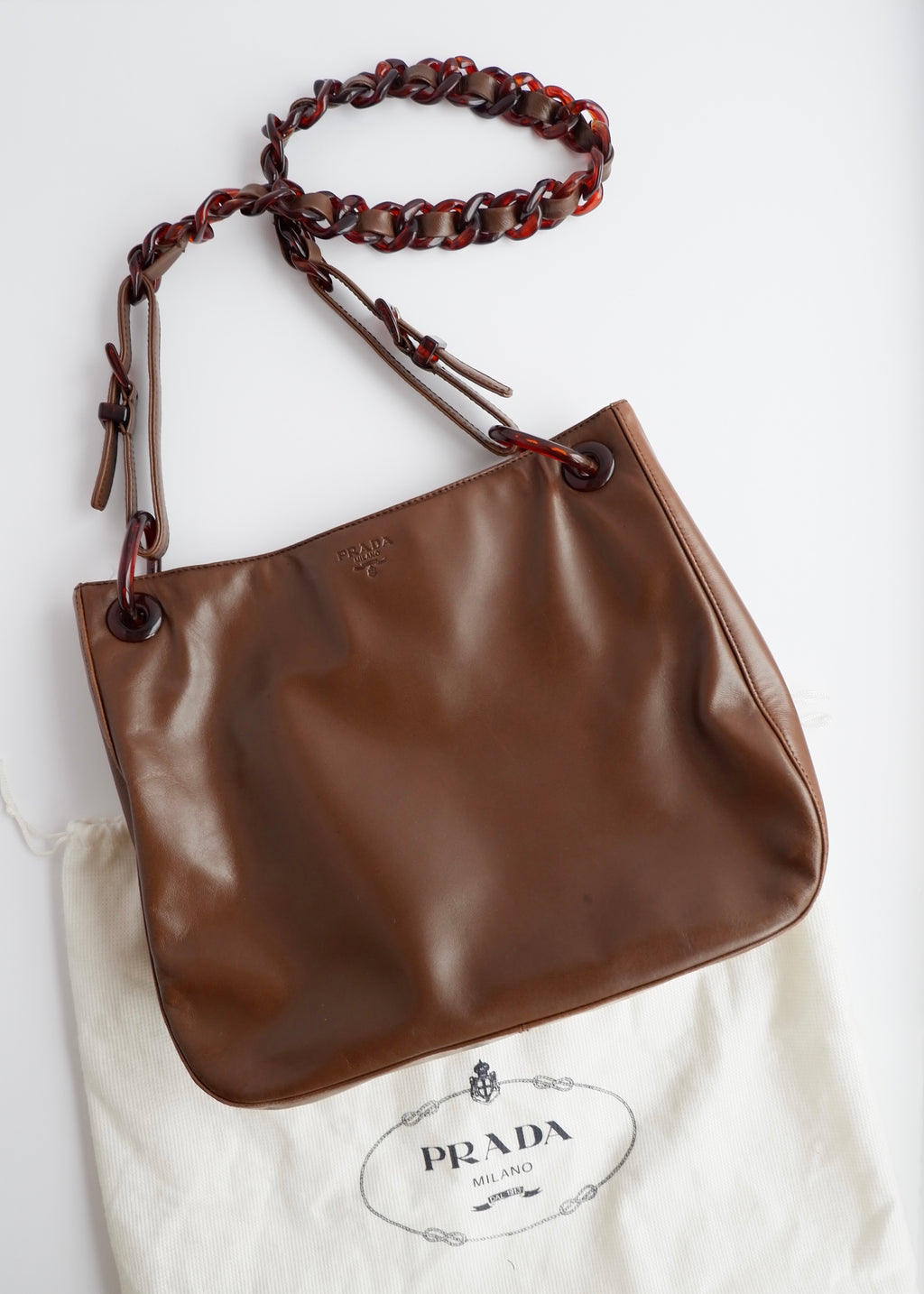 Authentic Preowned Prada Brown Leather Tortoise Chain Shoulder Bag