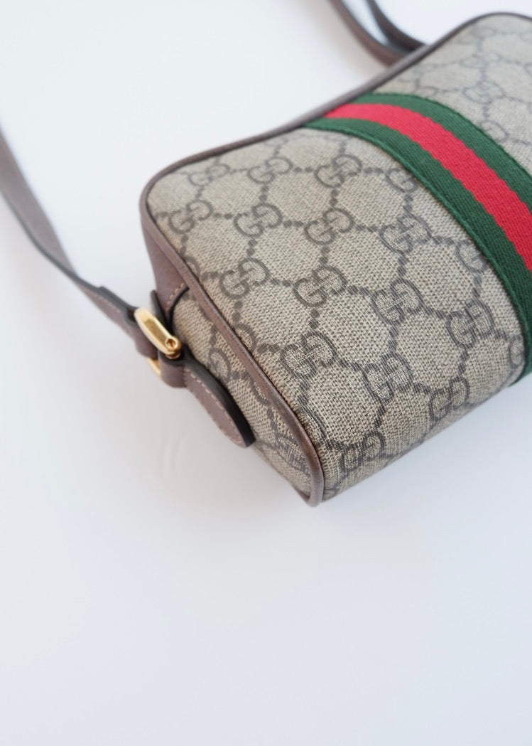 Authentique Sac bandoulière mini Ophidia Gucci en toile GG marron d'occasion