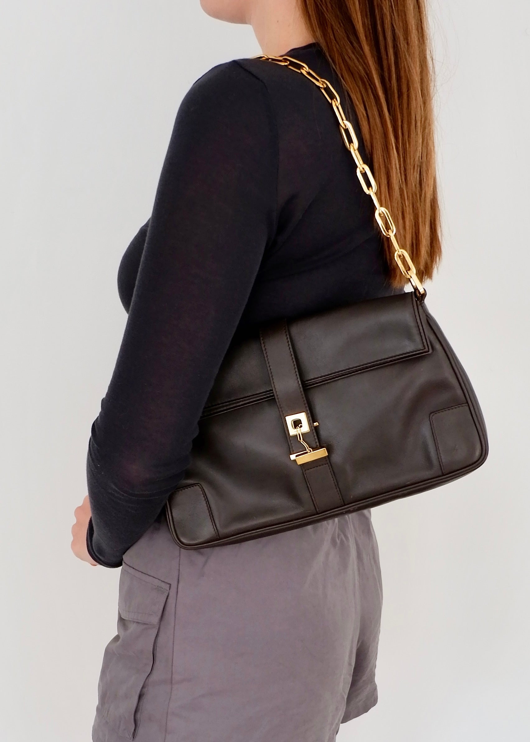 Authentic Preowned Gucci Brown Leather Shoulder Bag