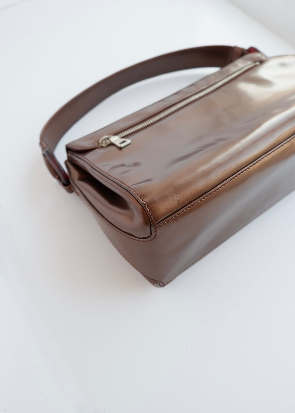 Authentic Preowned Prada Bronze Patent Leather Handbag