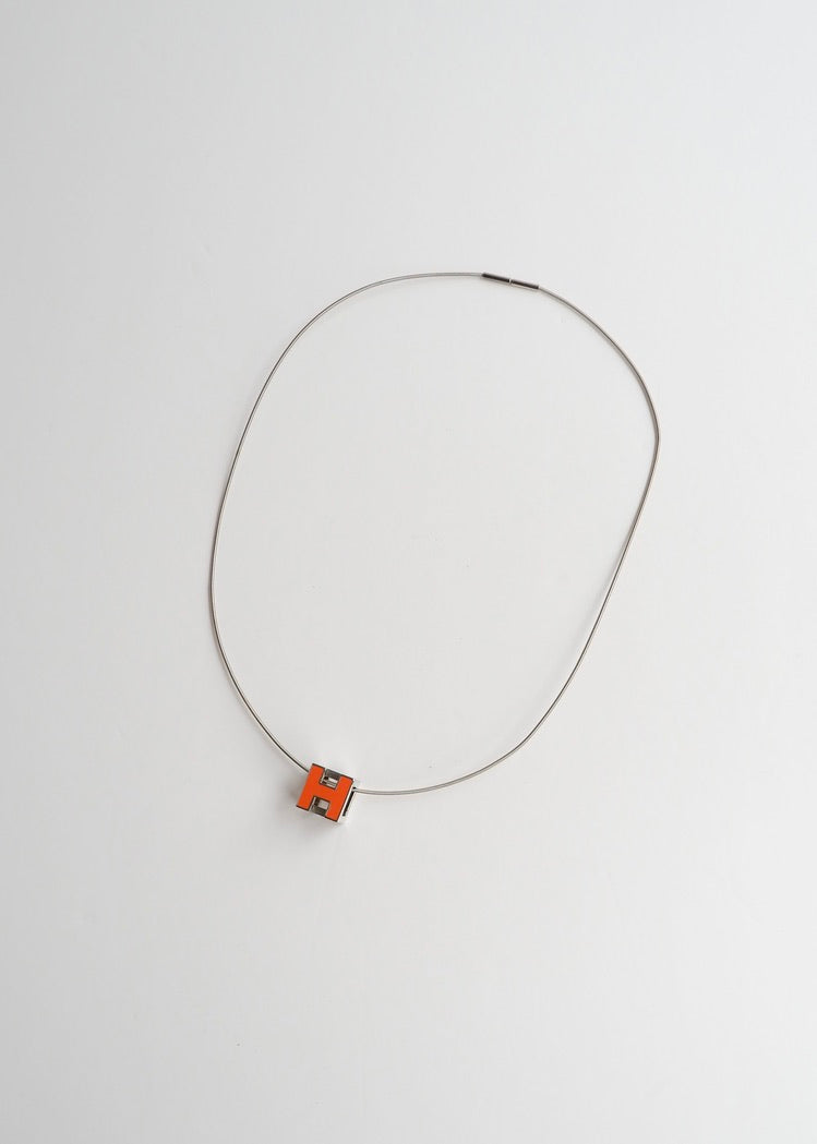 Authentic Preowned Hermes Orange Mini Pop H Necklace