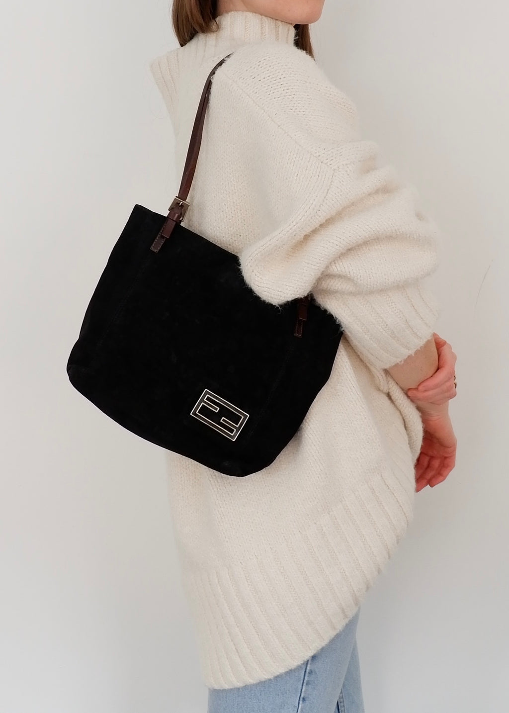 Authentic Preowned Fendi Black Suede Shoulder Bag