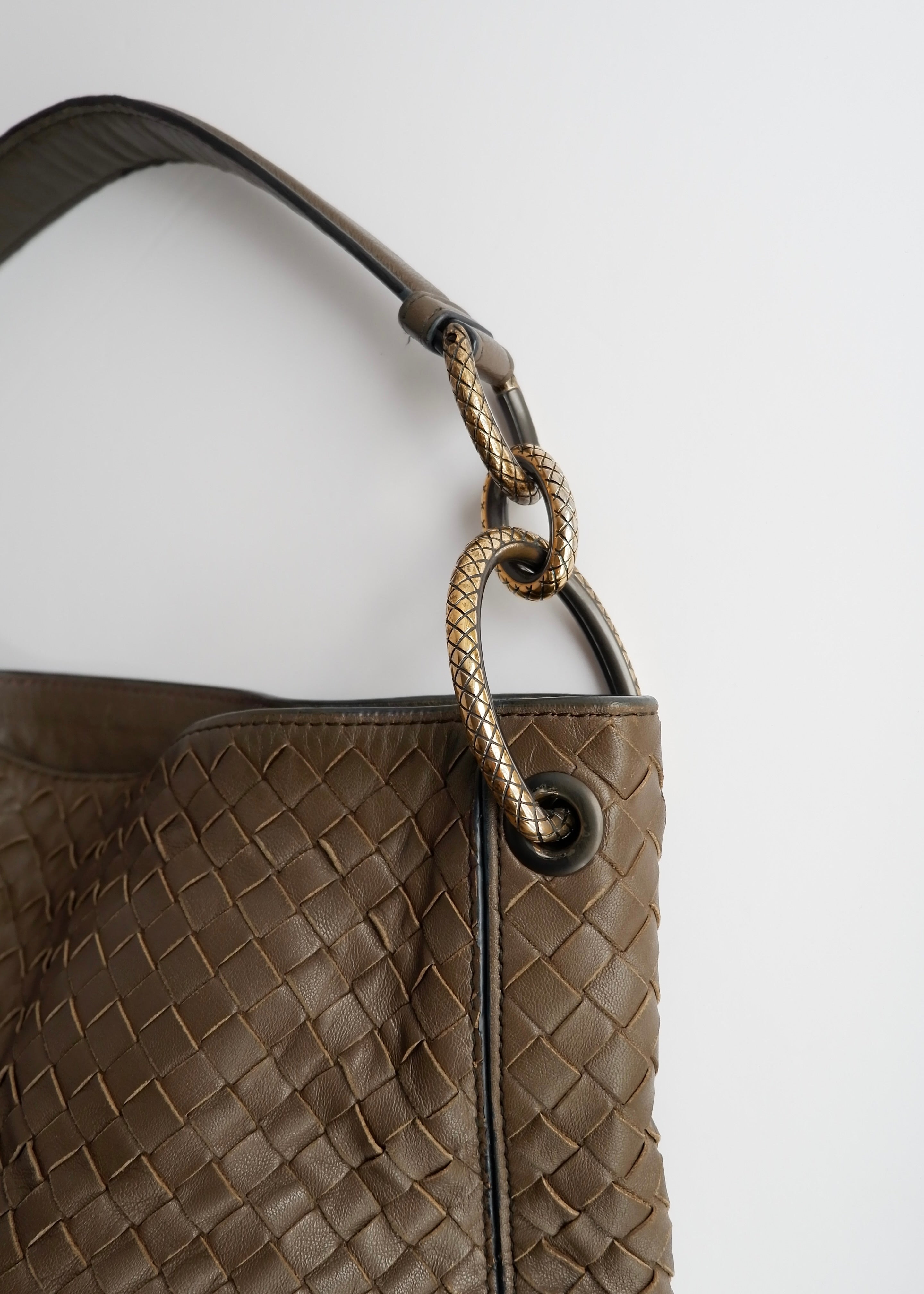 Authentic Preowned Bottega Veneta Intrecciato Khaki Shoulder Bag