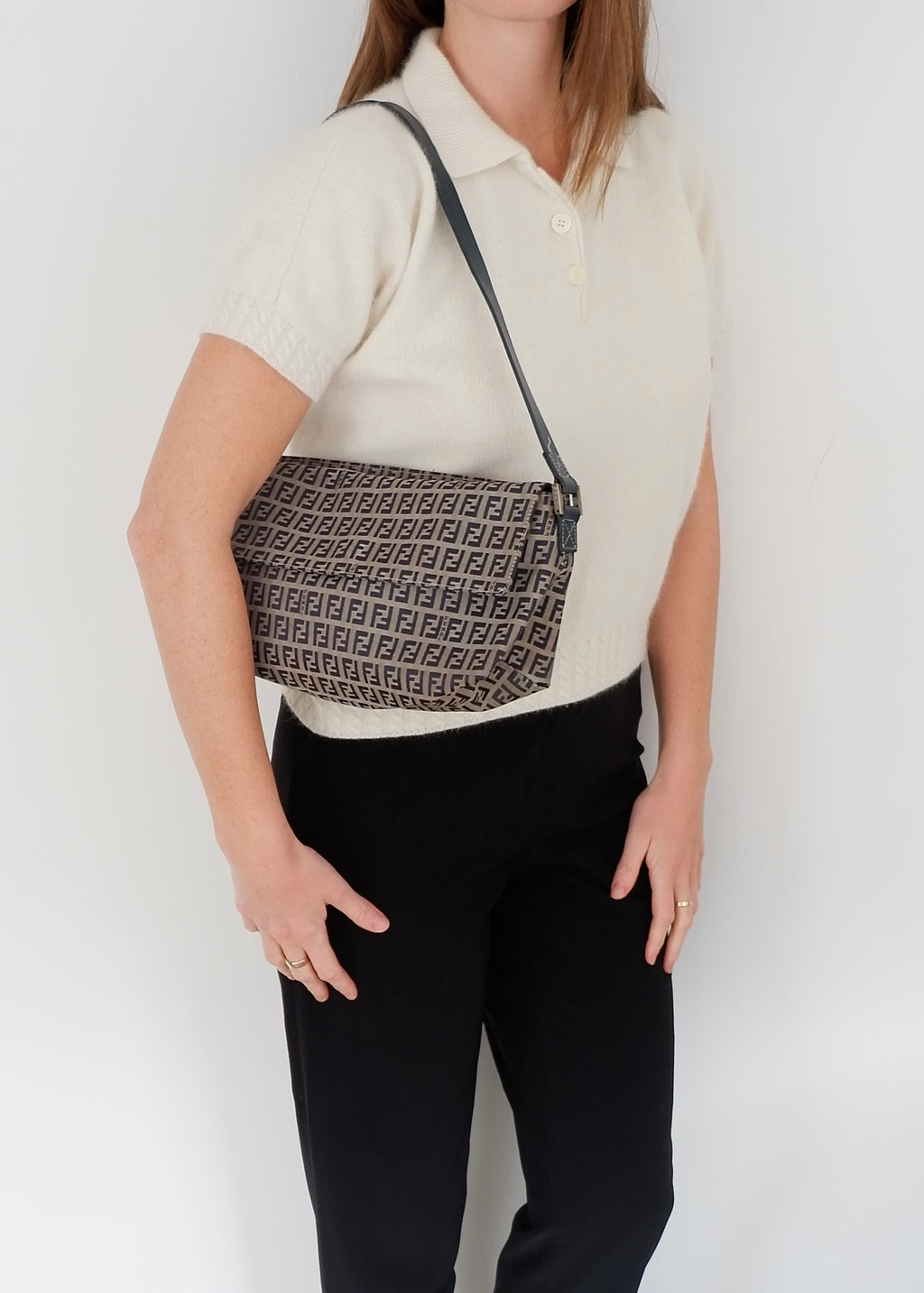 Authentic Preowned Vintage Fendi Navy Blue Zucchino Shoulder Bag