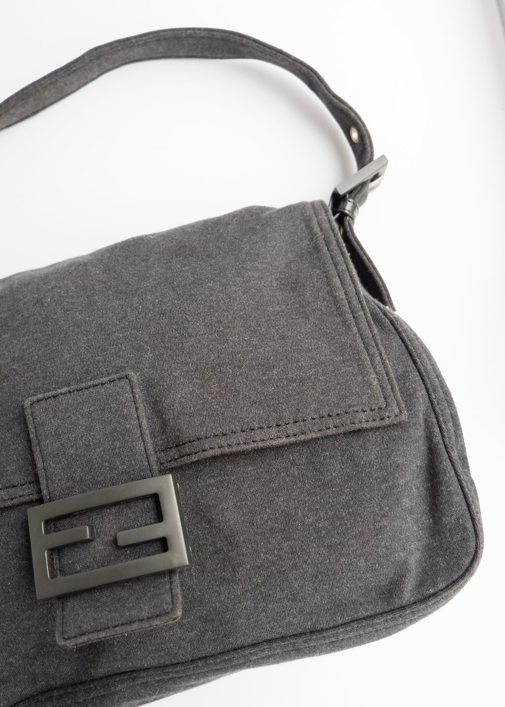 Authentic Preowned Fendi Dark Grey Cotton Mamma Baguette Shoulder Bag