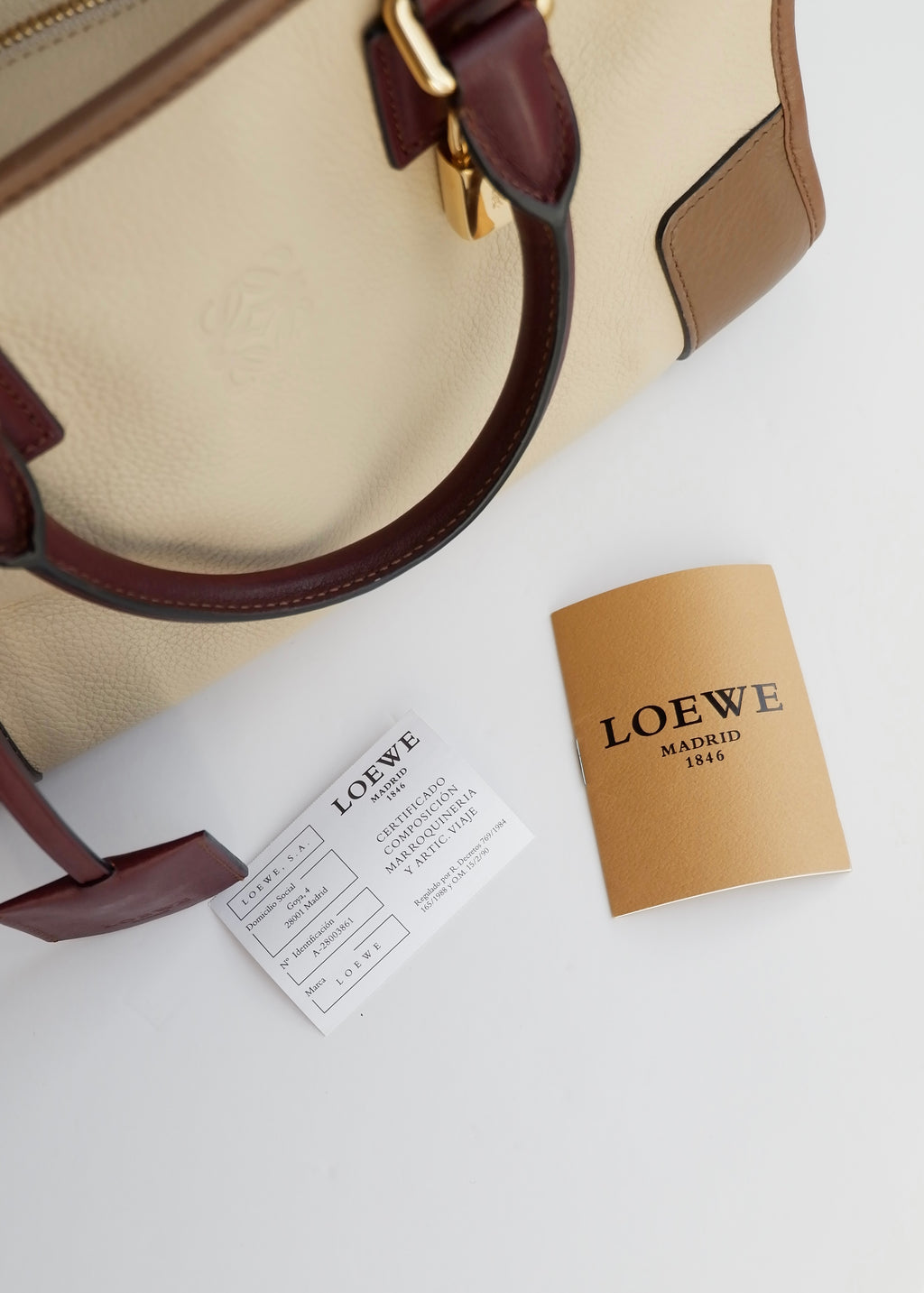 Authentic Preowned Loewe Tricolor (Beige/Brown/Burgundy) Leather Amazona 28 Handbag GHW