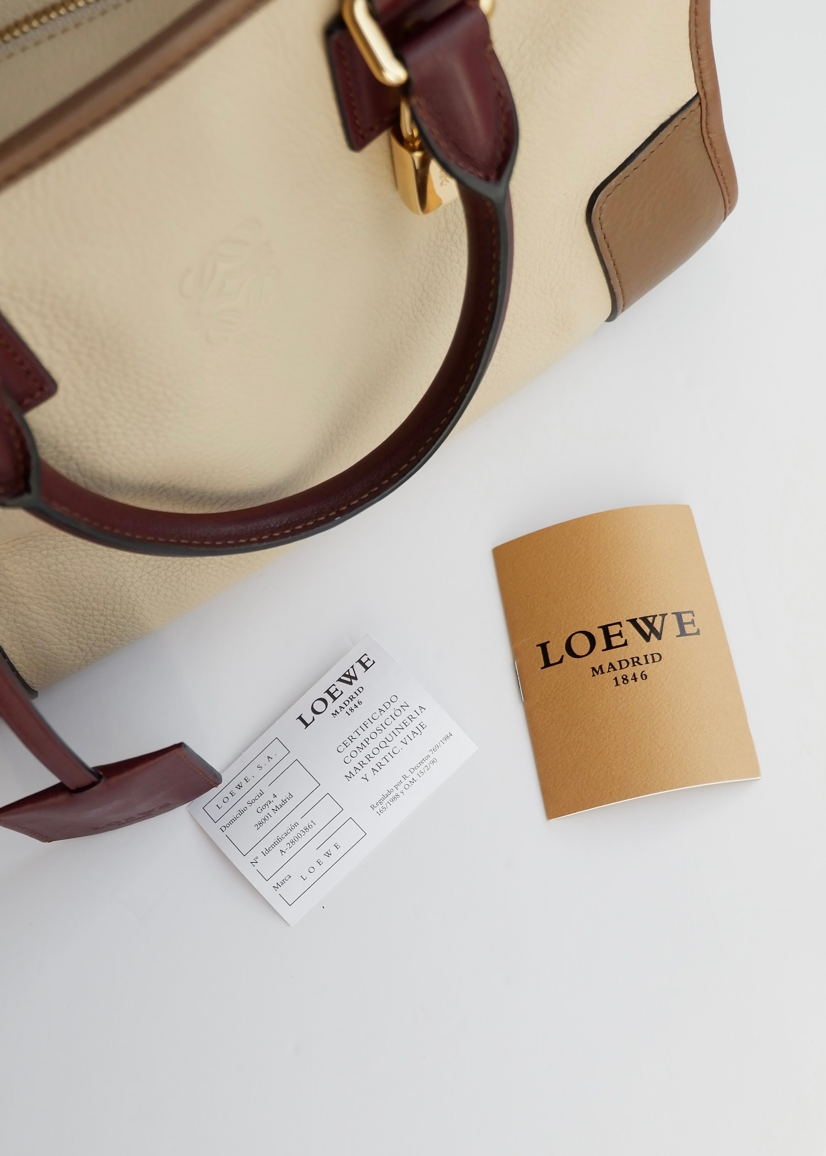 Authentic Preowned Loewe Tricolor (Beige/Brown/Burgundy) Leather Amazona 28 Handbag GHW