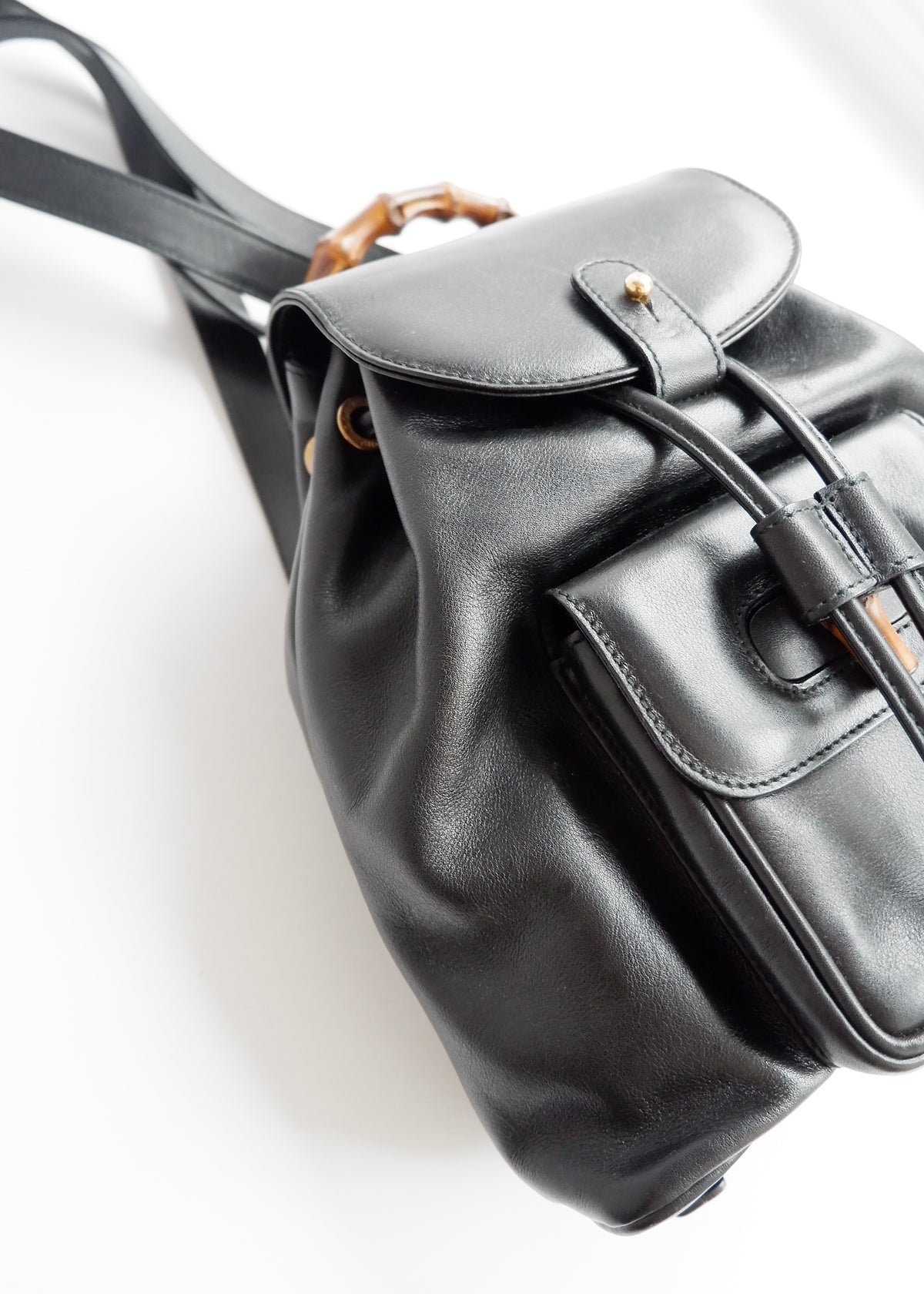 Preowned Gucci Black Leather Bamboo Micro Backpack