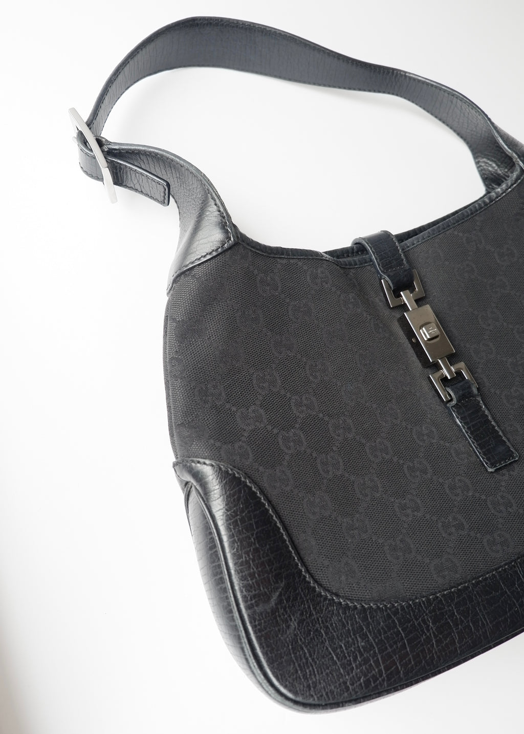 Preowned Gucci Black GG Canvas/ Leather Jackie Shoulder Bag
