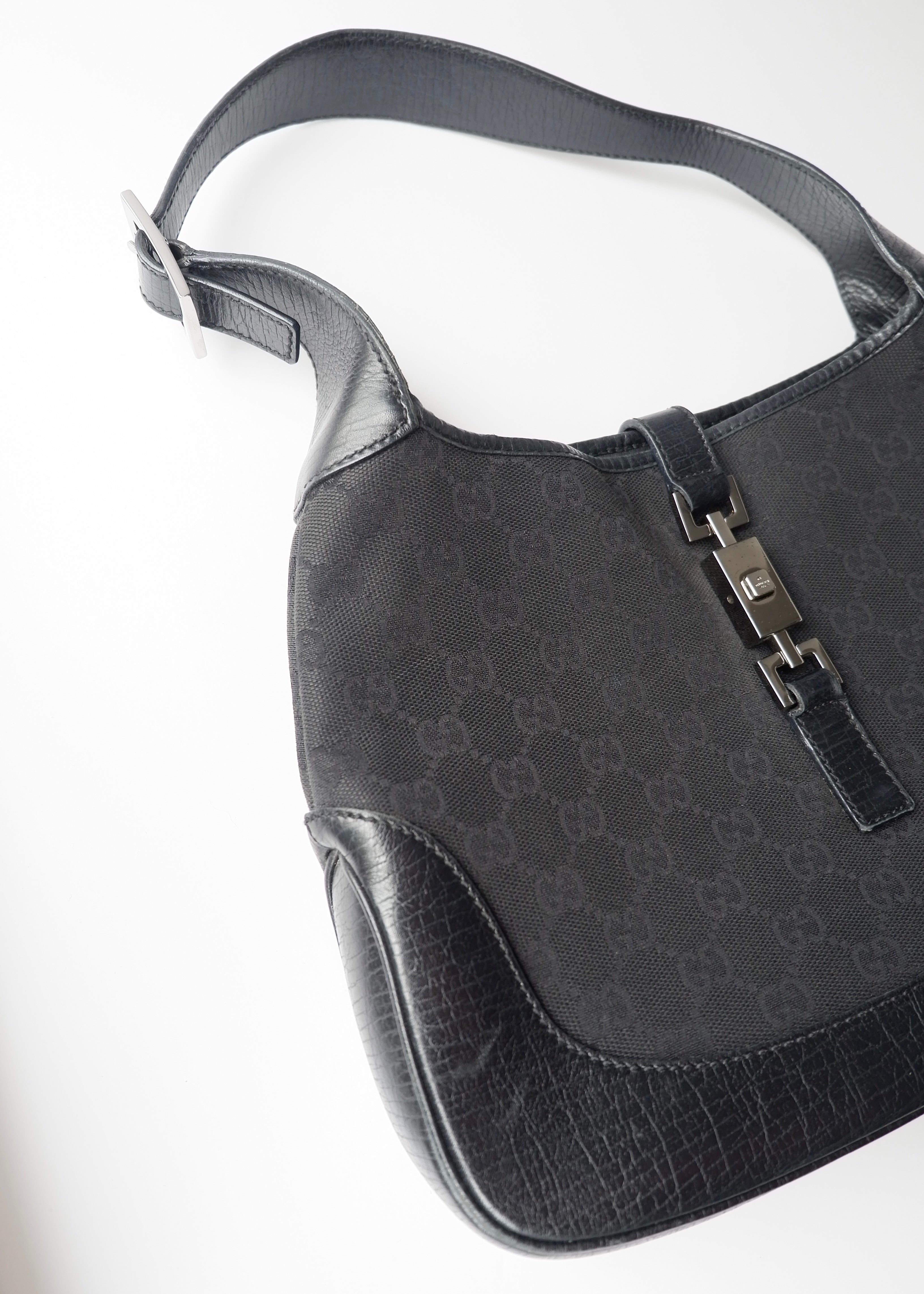 Preowned Gucci Black GG Canvas/ Leather Jackie Shoulder Bag