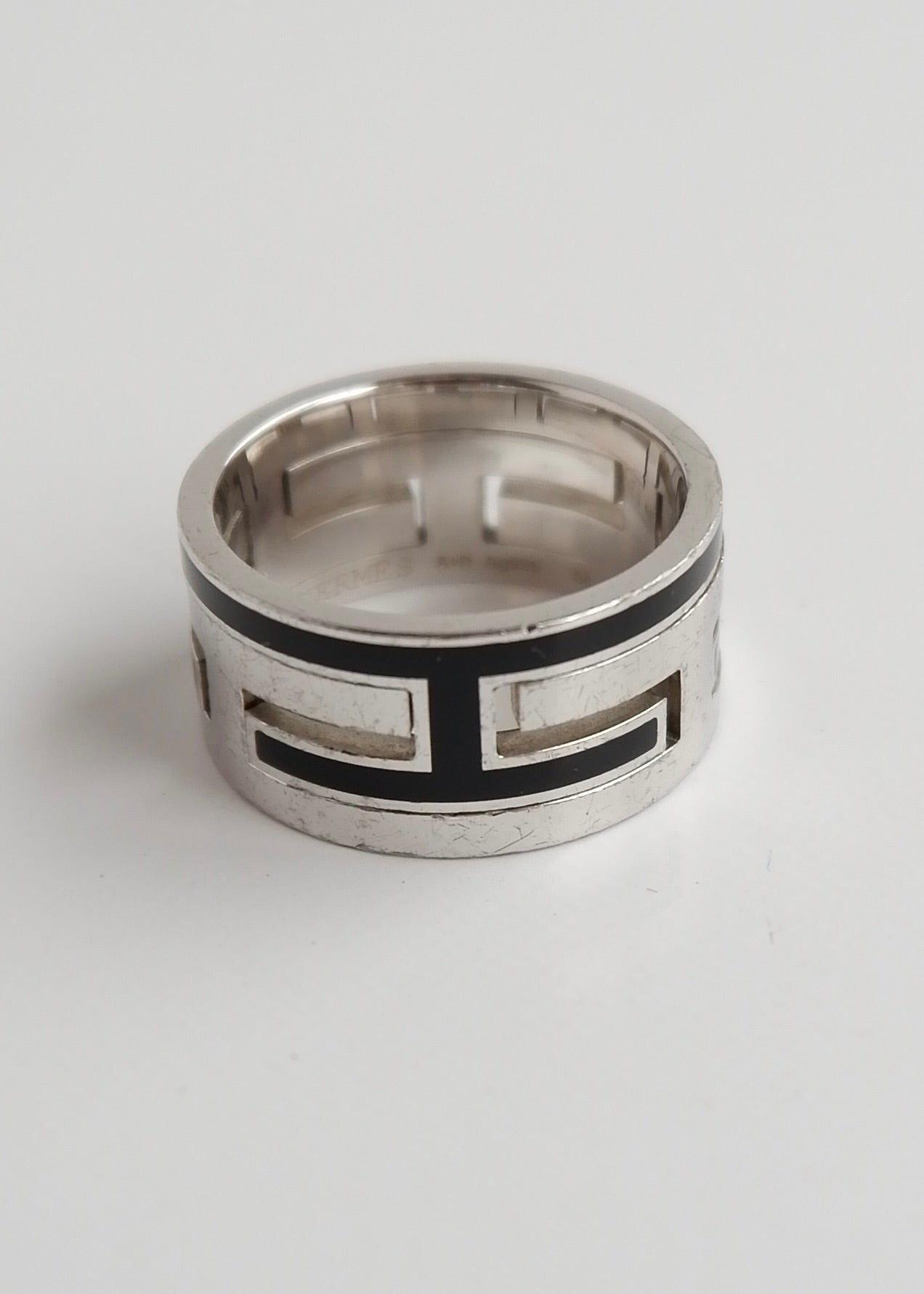 Authentic Preowned Hermes Black/ Silver Move H Ring