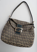 Authentic Preowned Fendi Zucchino Mamma Baguette Shoulder Bag