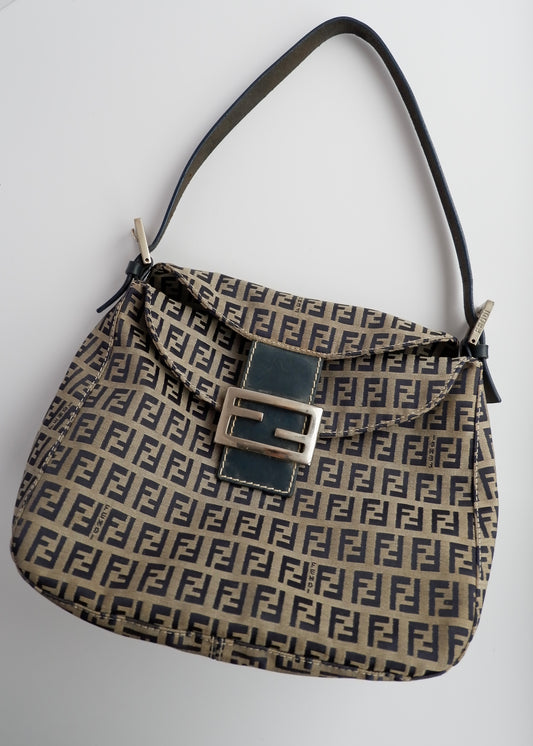 Authentic Preowned Fendi Zucchino Mamma Baguette Shoulder Bag