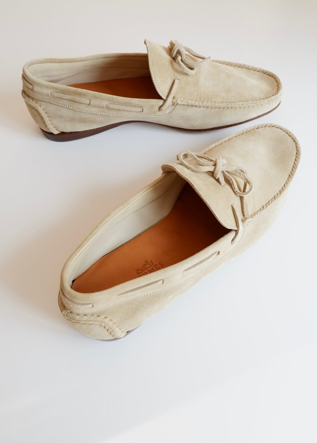 Authentic Preowned Hermes Light Beige Suede Loafers - 40
