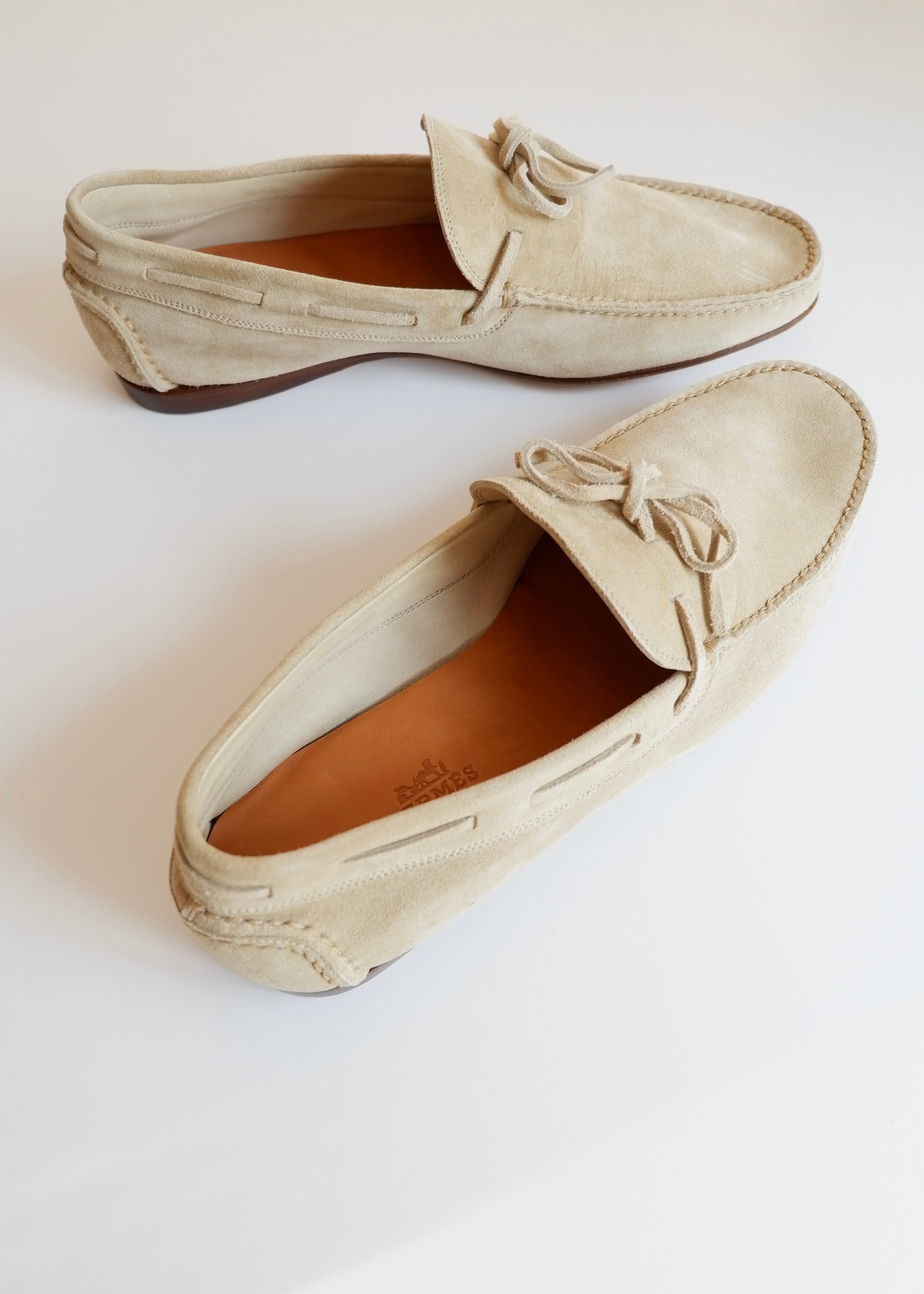 Authentic Preowned Hermes Light Beige Suede Loafers - 40