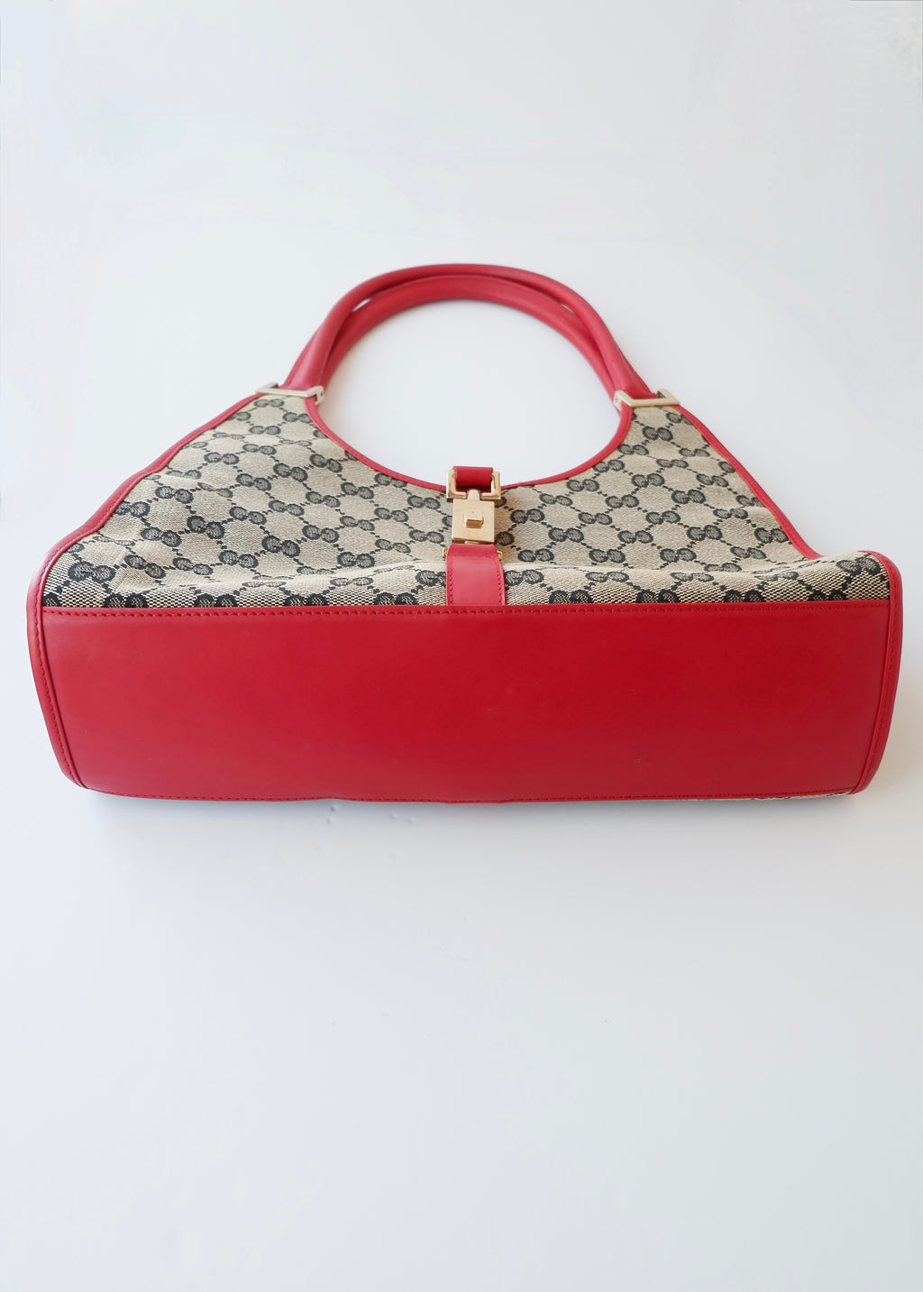 Preowned Gucci Red GG Canvas Jackie Piston Closure Shoulder Bag