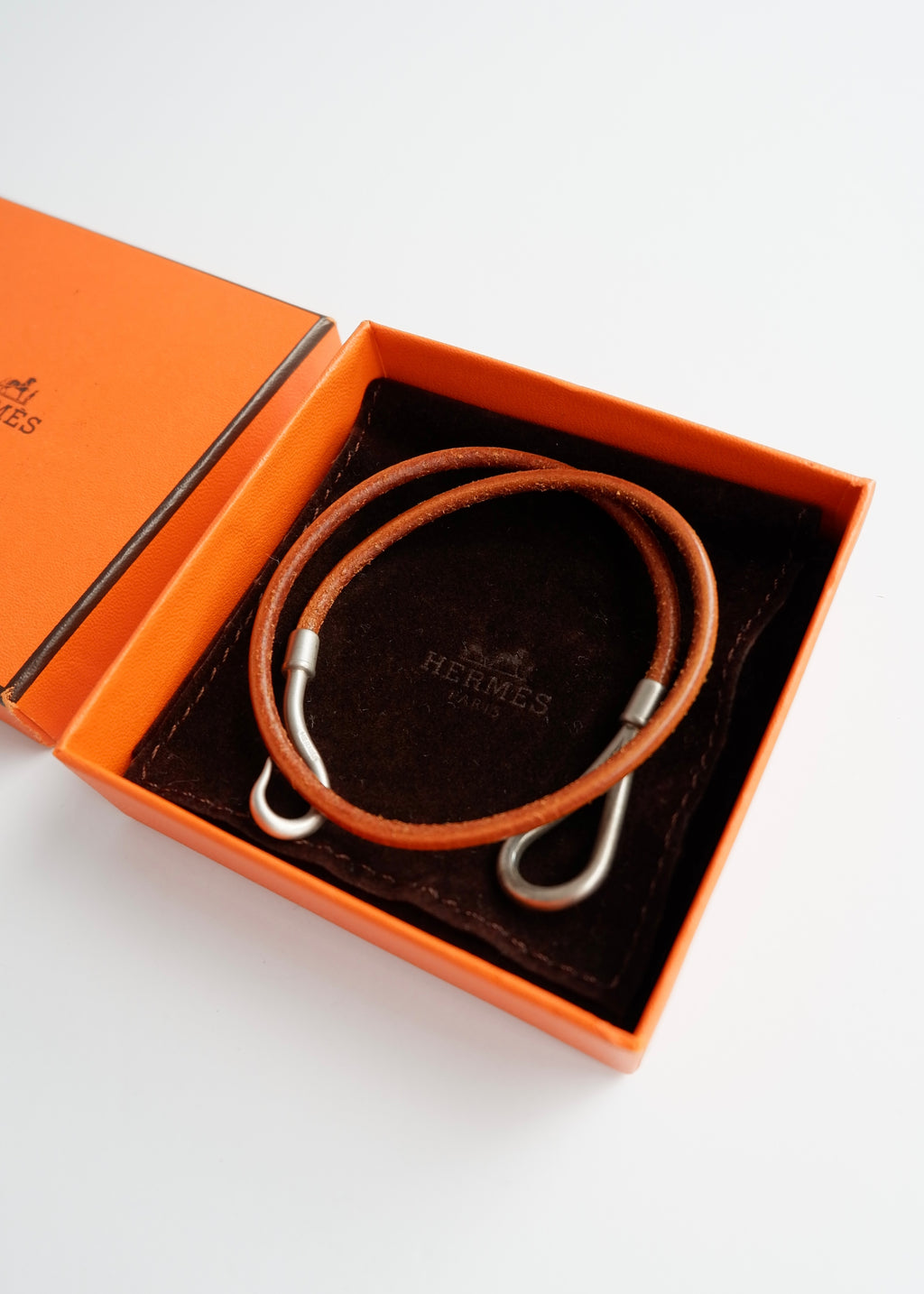 Authentic Preowned Hermes Brown Leather Knot Bracelet